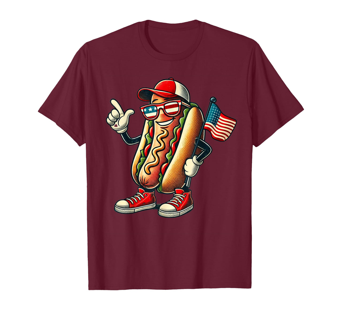 4th of July Hotdog Patriotic USA Flag Retro Boys Men Kids T-Shirt
