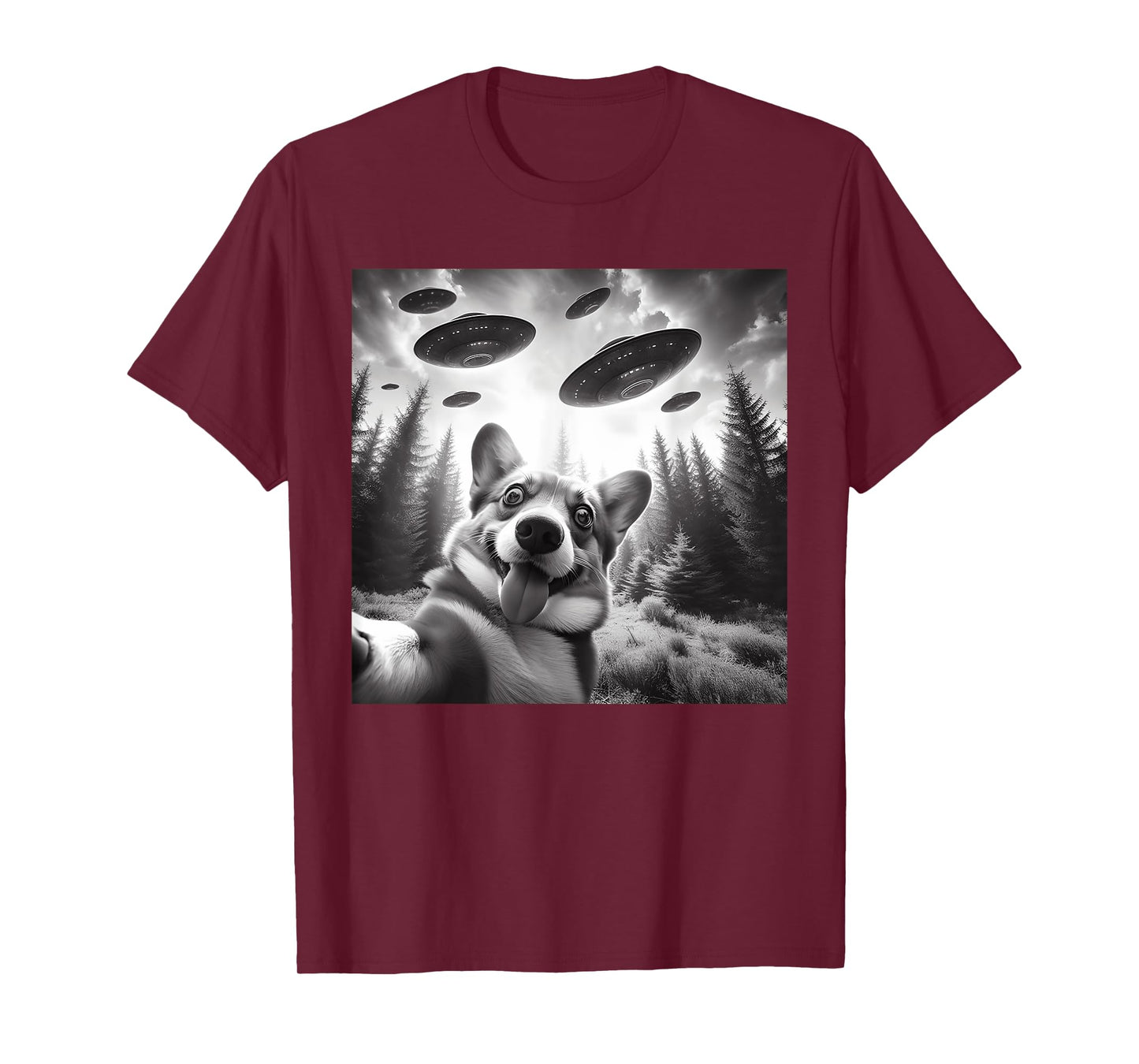 Corgi Dog Taking Selfie with UFOs Outer Space Alien Geeks Men Women Kids T-Shirt