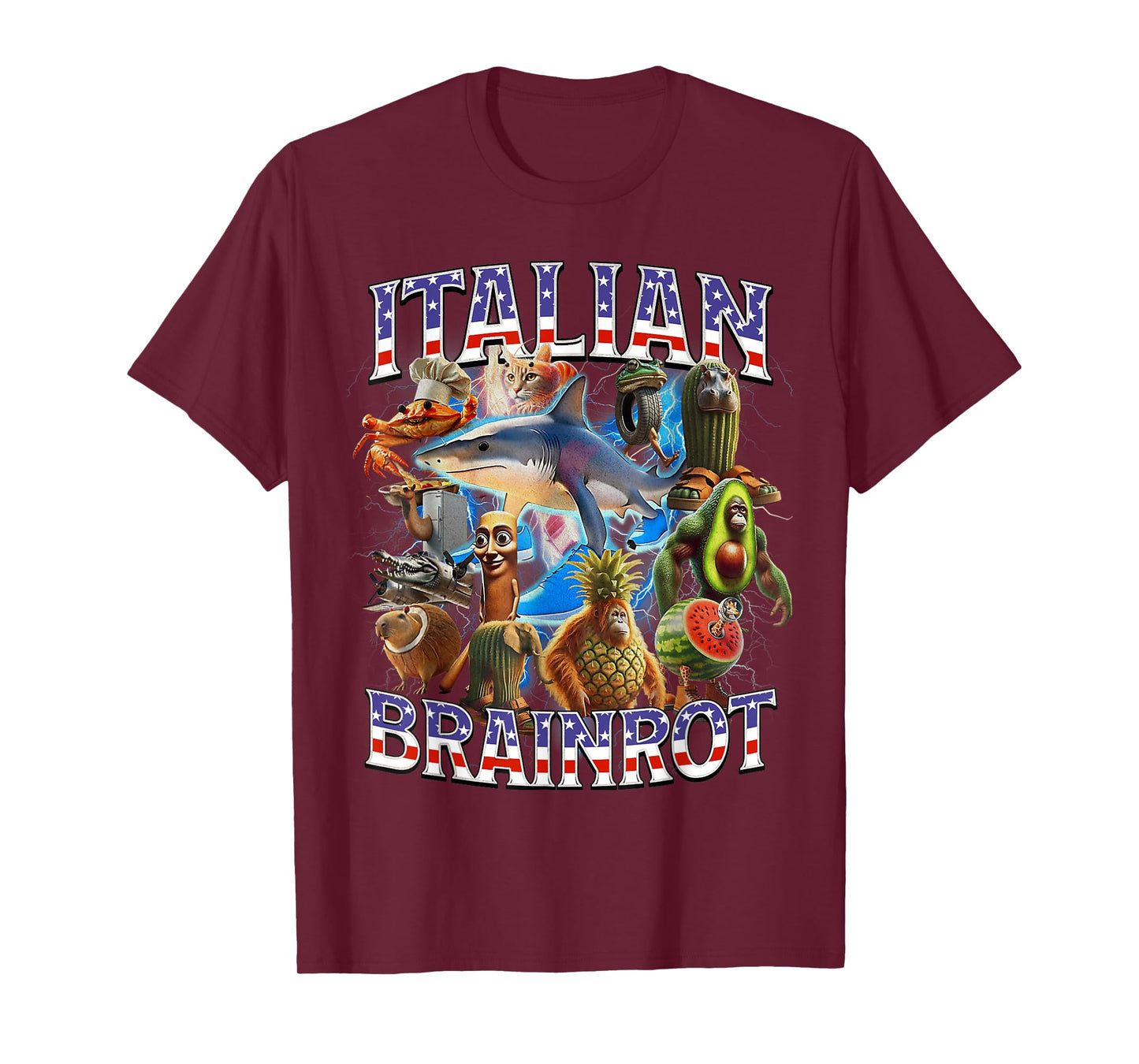 Italian Brainrot Big Meme 4th of July Flag Foot T-Shirt