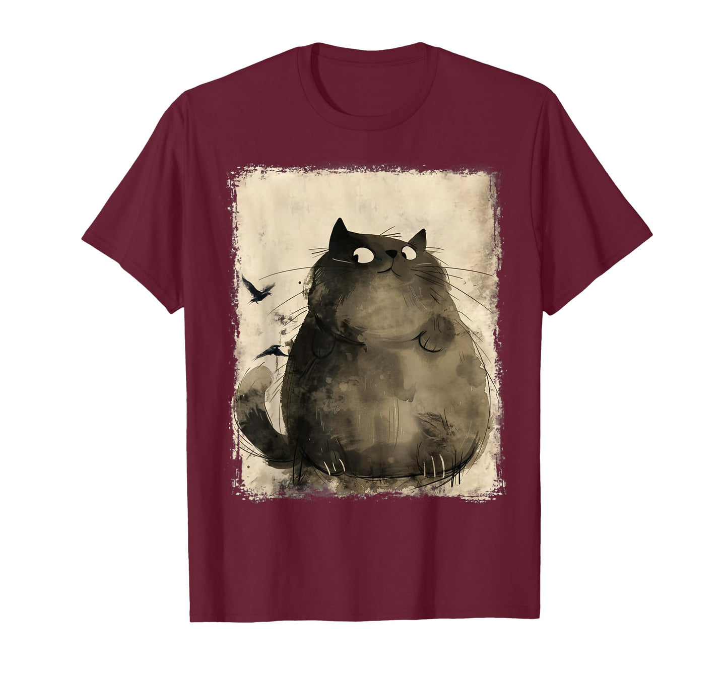 Funny Japanese Fat Black Cat Art Anime Vintage Black Cat T-Shirt