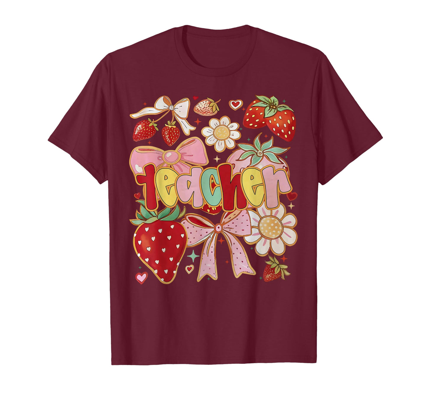 Teacher Strawberry Coquette Bow Teacher Life Back to School T-Shirt