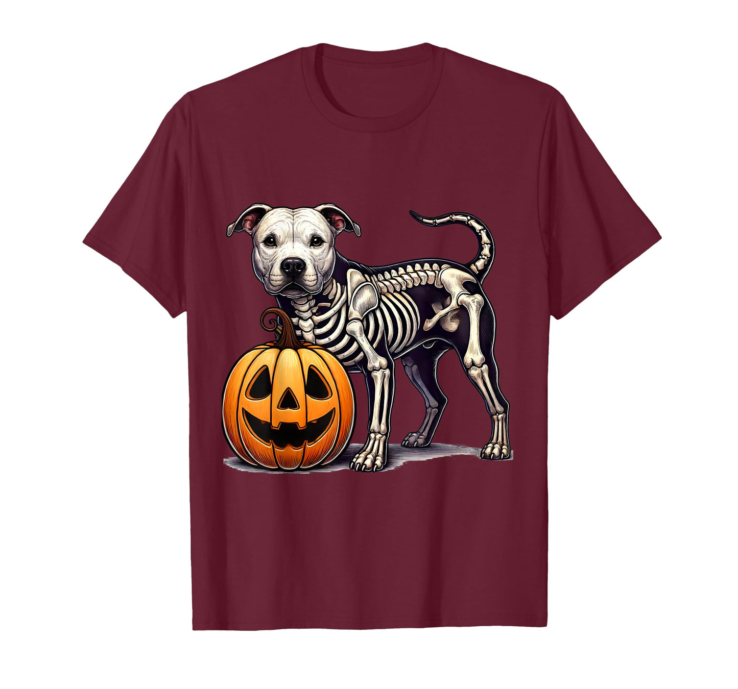 Pit bull Skeleton Jack O Lantern Funny Dog Halloween Men Women Girls Kids T-Shirt