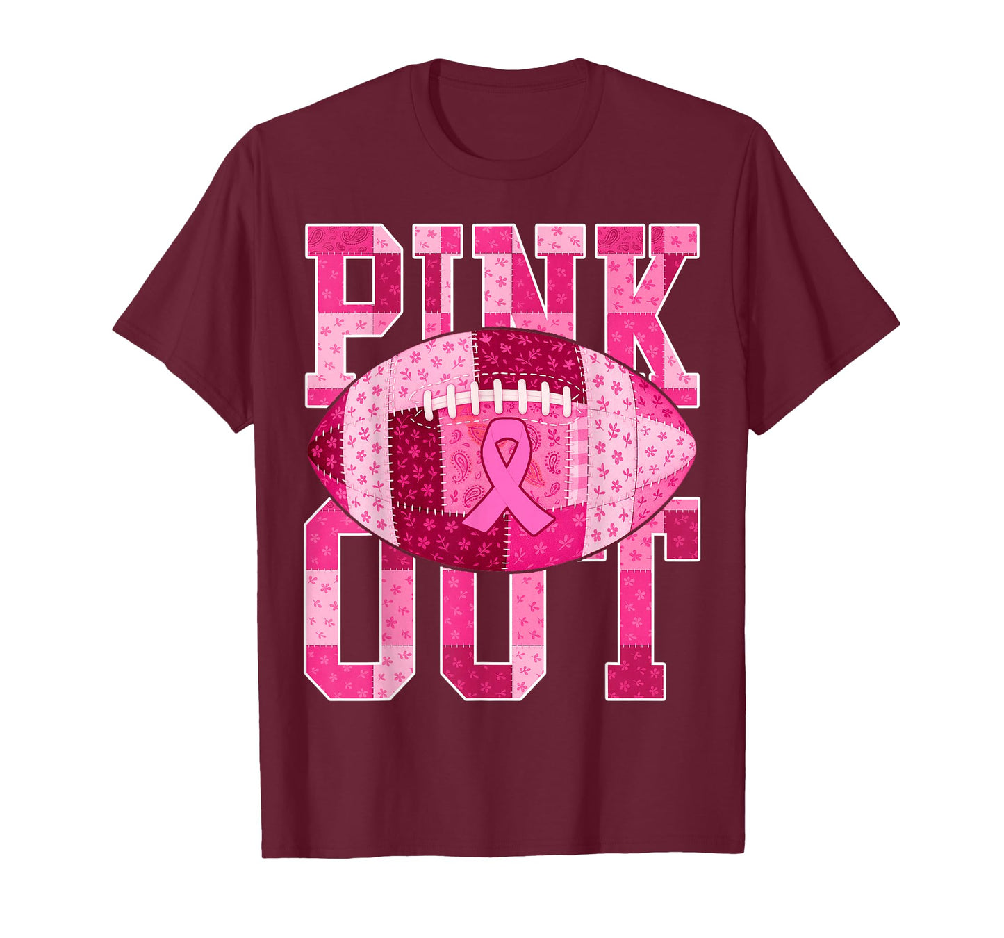 Pink Out Tackle Breast Cancer Awareness Football Patchwork T-Shirt