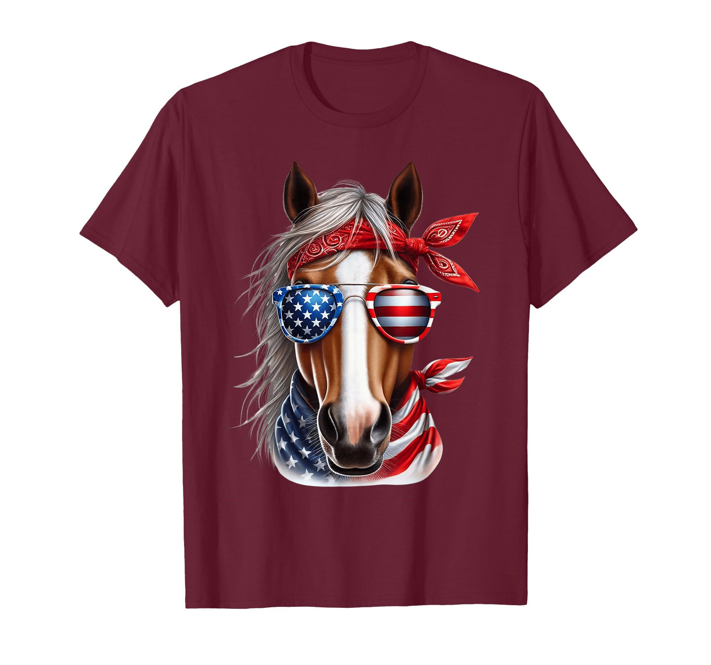 Horse 4th of July Shirt Men Boys Horse American USA Flag T-Shirt