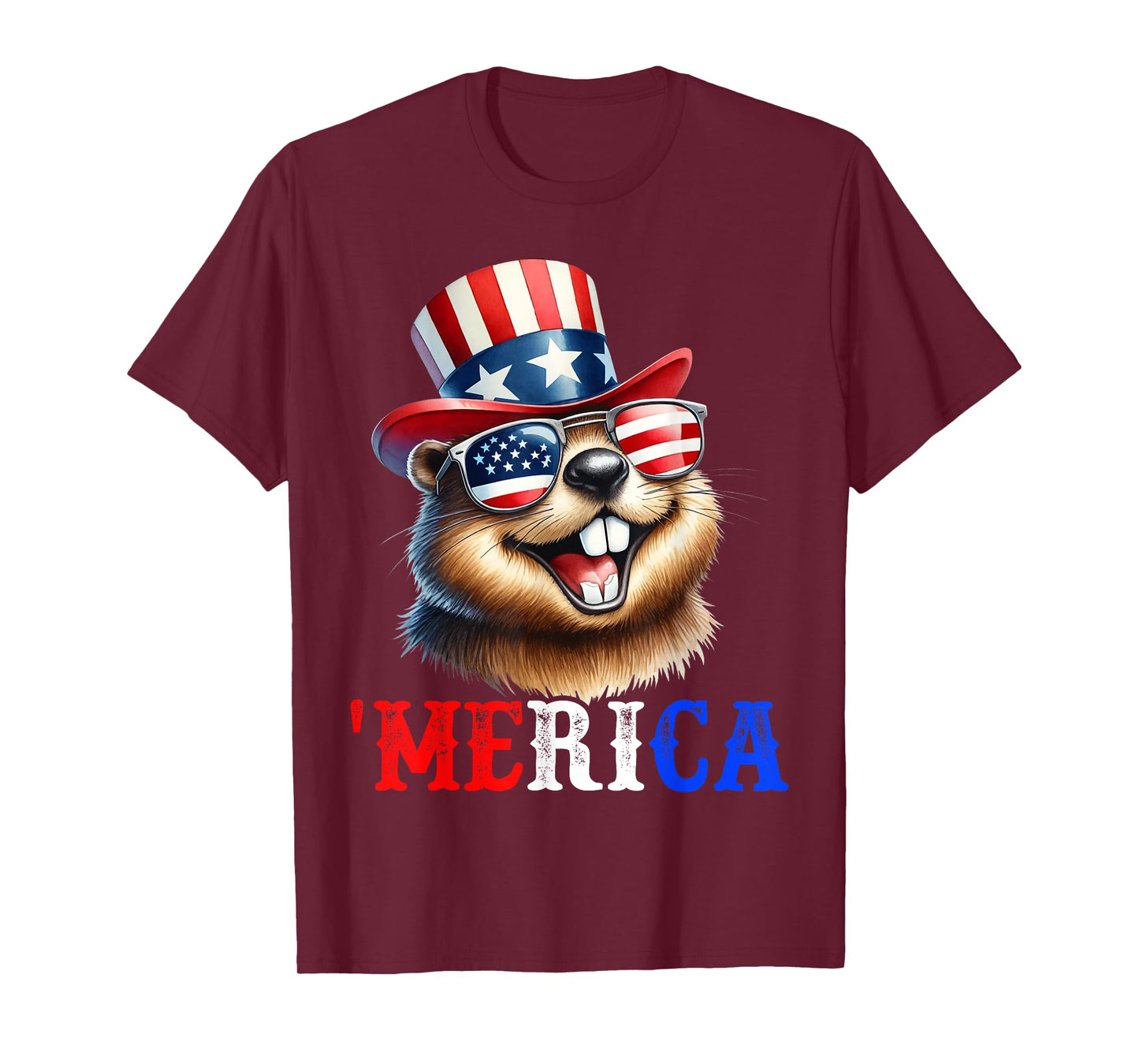 Merica North American Beaver Patriotic 4th of July Men Women T-Shirt