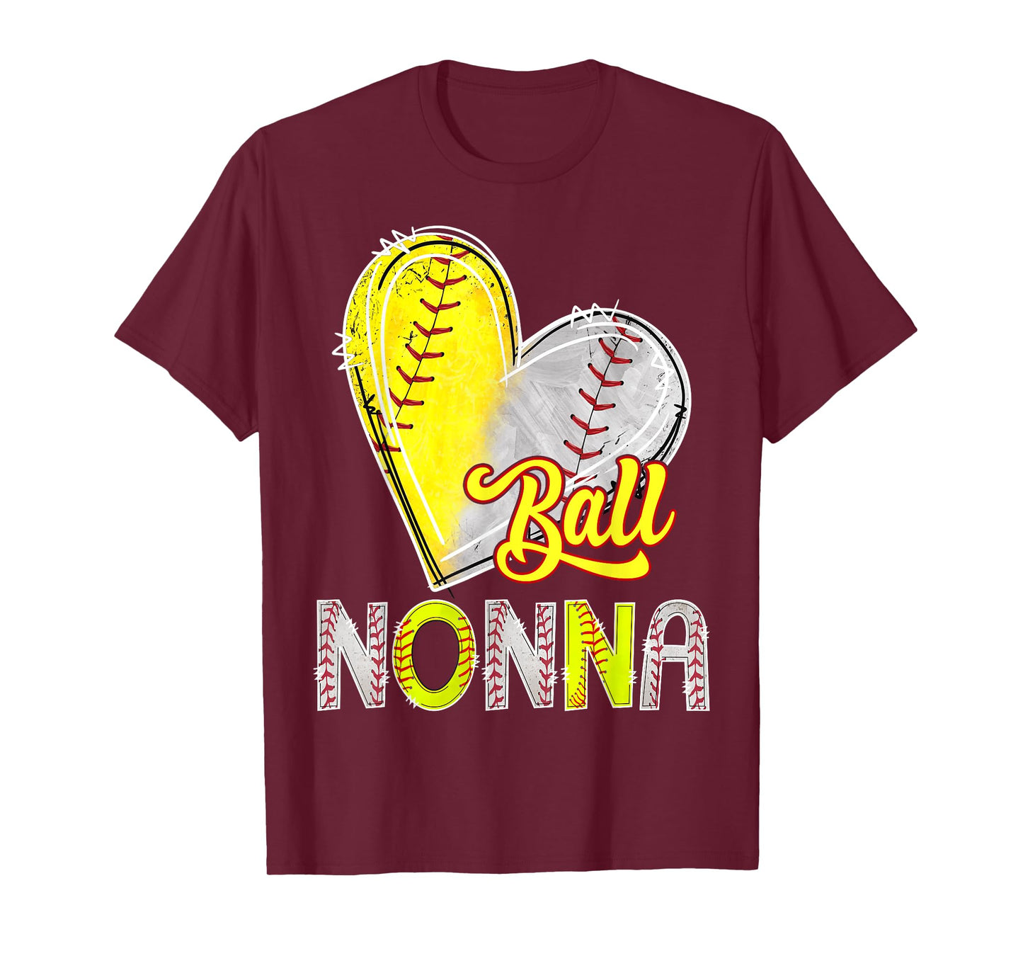 Ball Nonna Heart Baseball Softball Lover Nonna Of Both T-Shirt