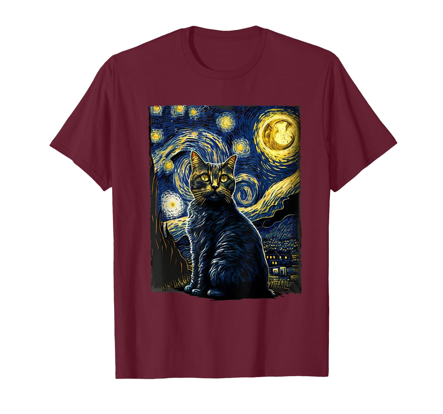 Starry Night Cat Van Gogh Cat Lover Gifts Cat Mom, Cat Dad T-Shirt
