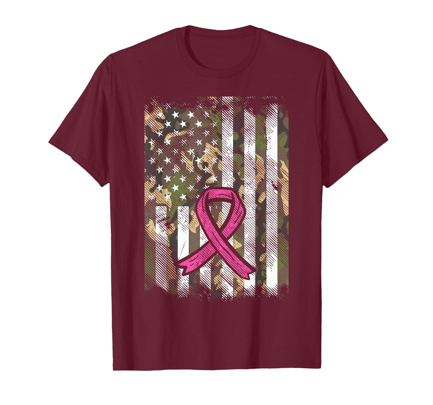 Camo Flag Pink Ribbon Breast Cancer Awareness Patriotic T-Shirt