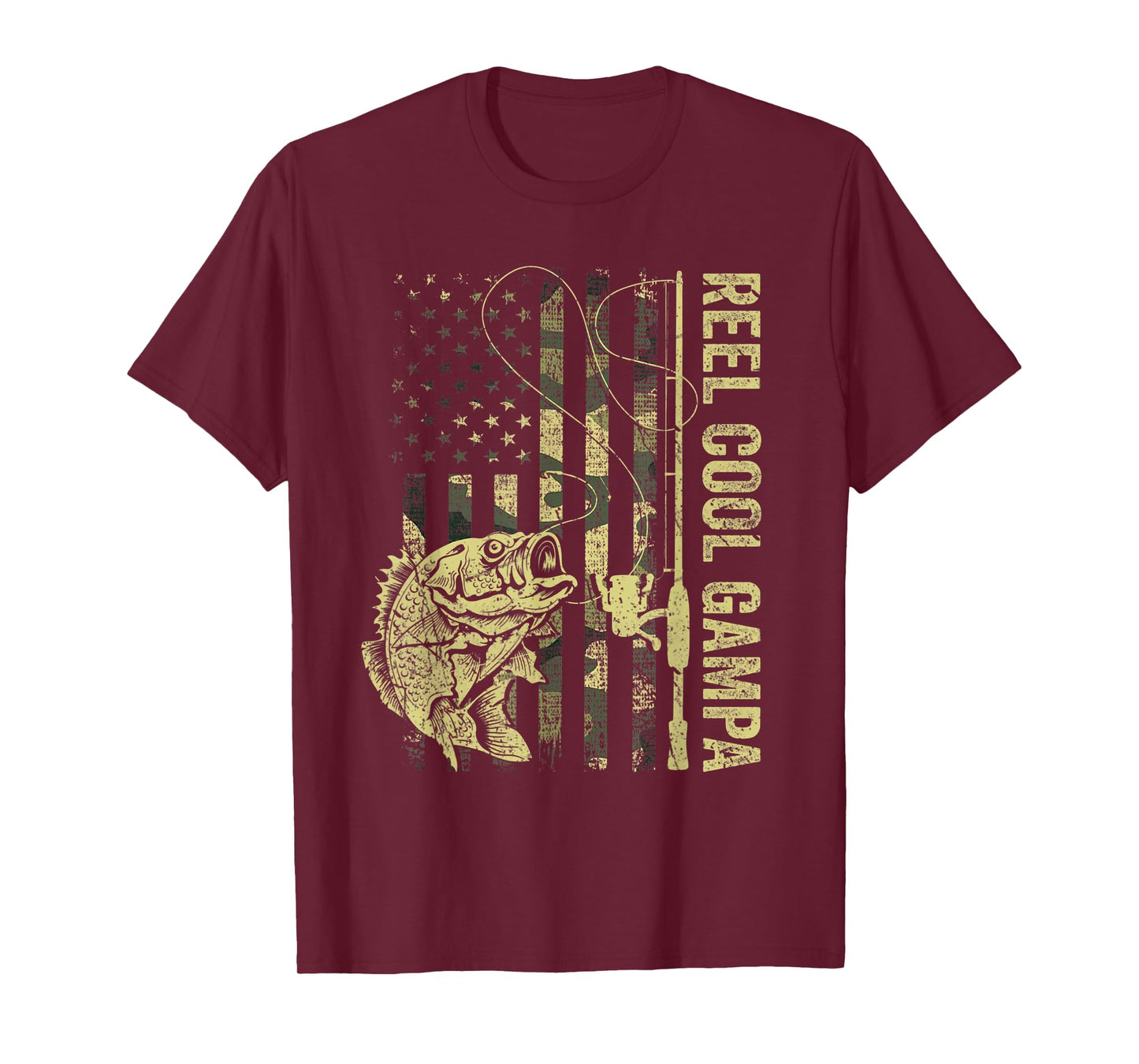 Reel Cool Gampa Camouflage American Flag Fathers Day Men T-Shirt