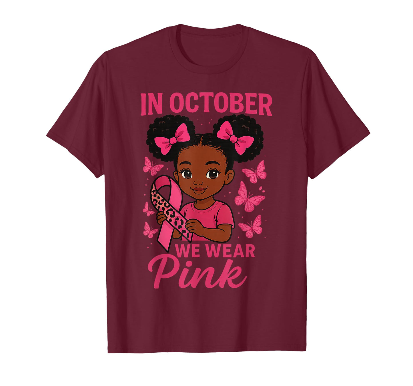 Messy Bun in October We Wear Pink Cute Black Girl Toddlers T-Shirt