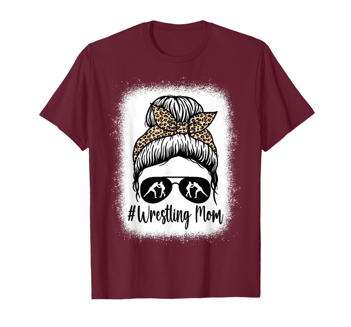 Bleached Life Wrestling Mom Women Leopard Messy Bun Glasses T-Shirt