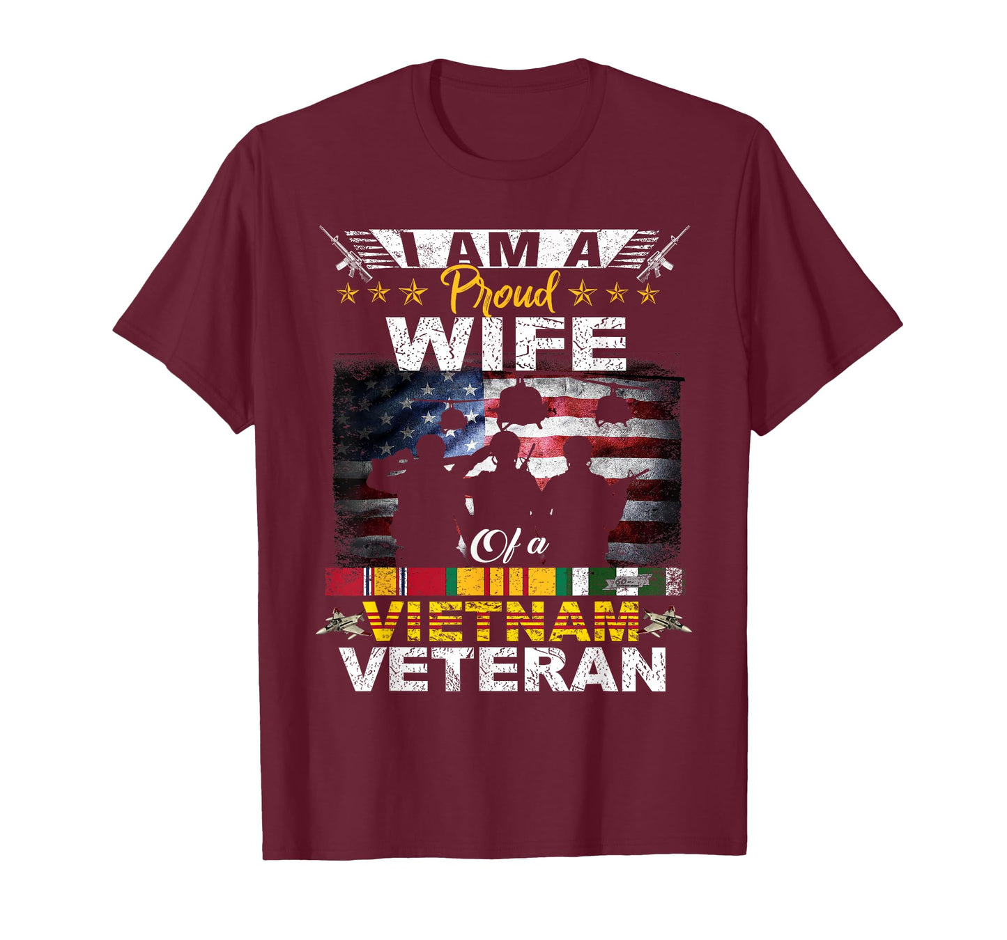 Proud Wife Of A Vietnam Veteran US Flag Patrioitc Veteran T-Shirt