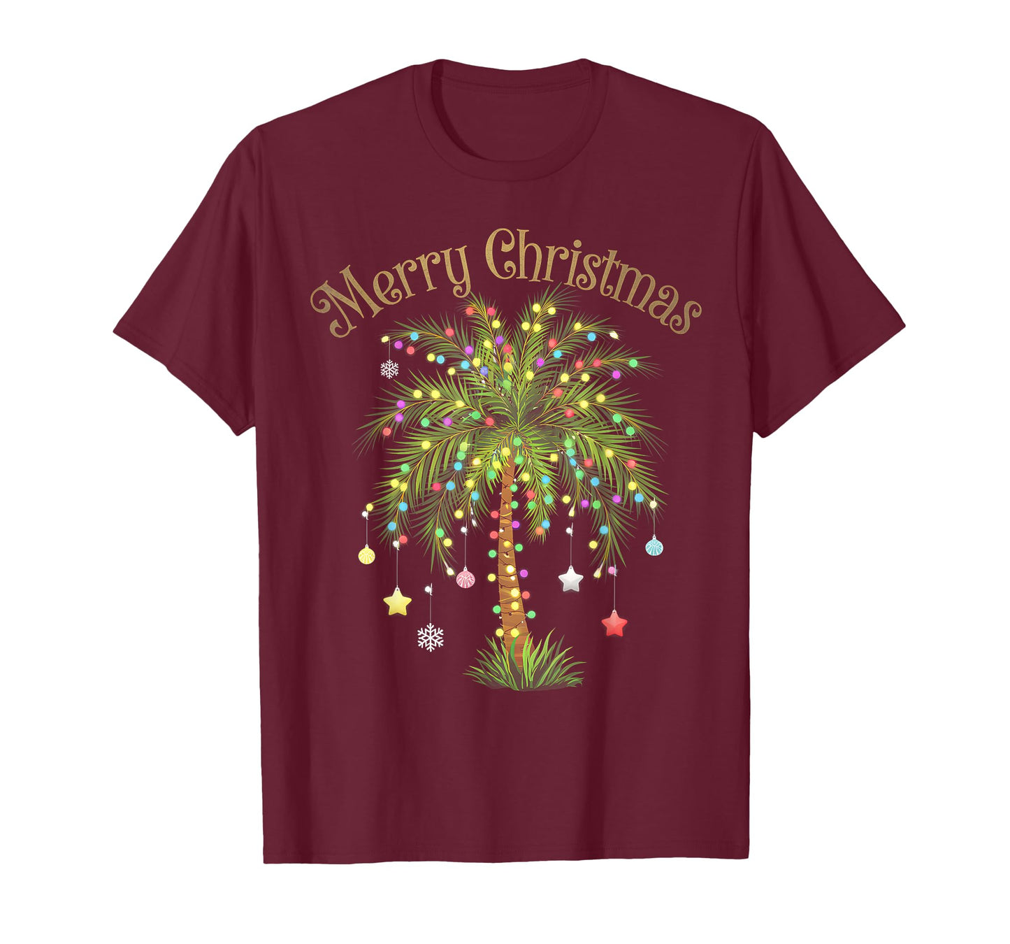 Merry Christmas Palm Tree Light Hawaiian Tropical Christmas T-Shirt