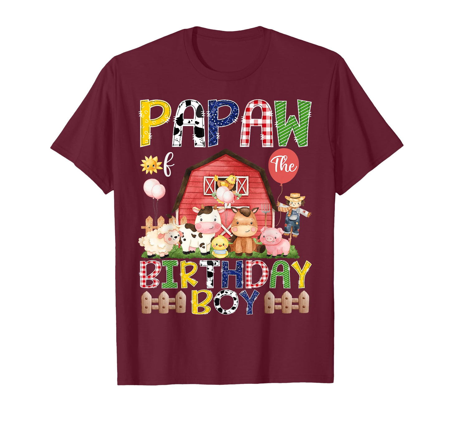 Papaw Of The Birthday Boy 1St Birthday Red Cow Farm T-Shirt