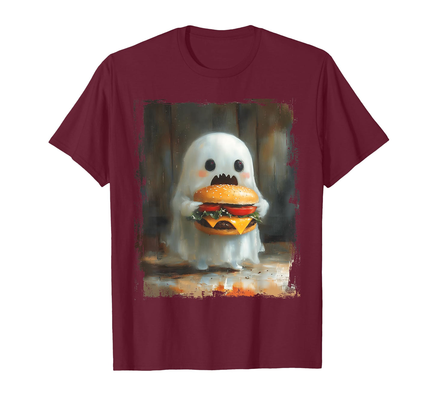 Cute Hamburger Ghost Eating Burger Halloween Food Lovers T-Shirt