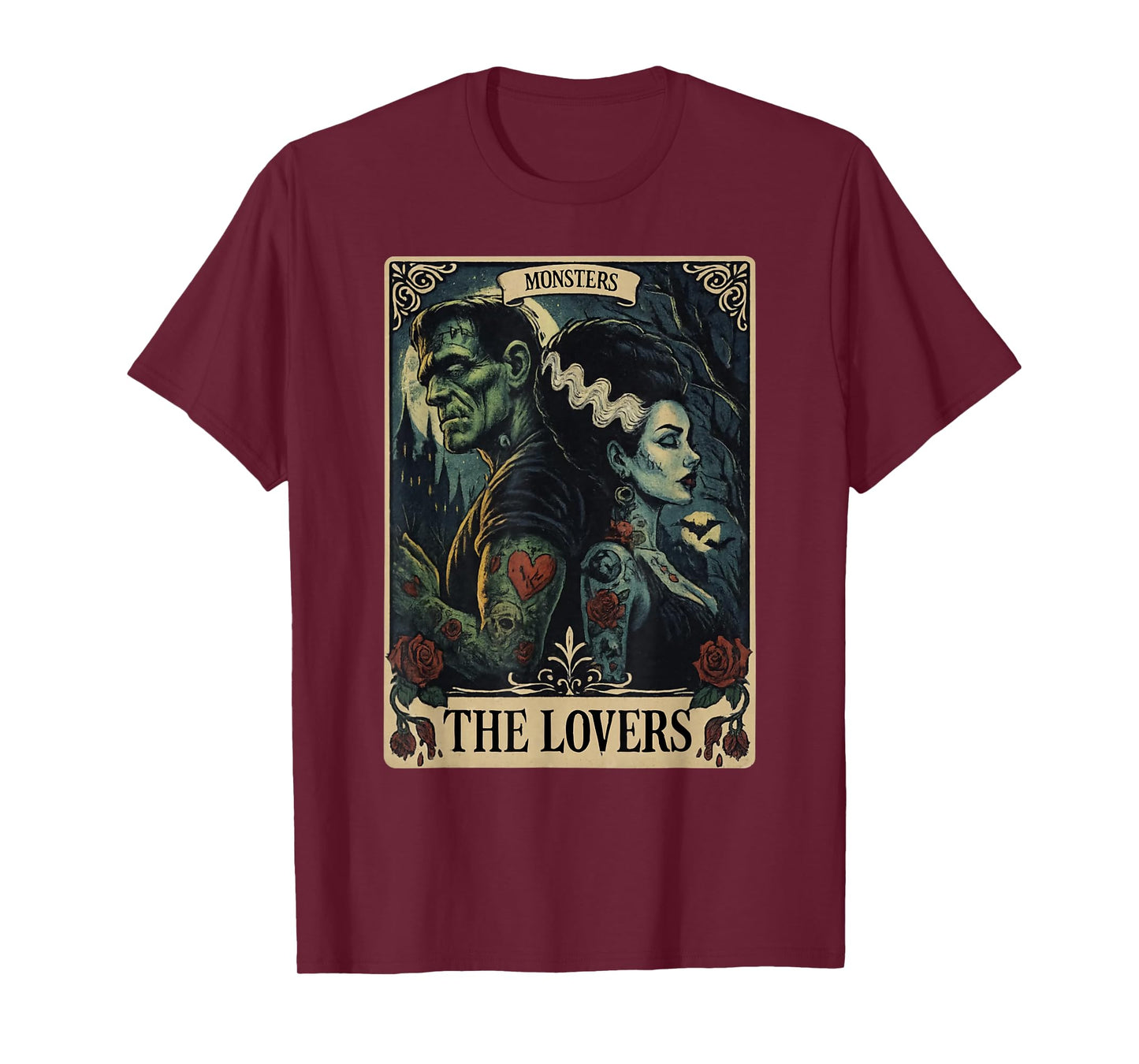 The Monster Frankenstein and Bride The Lovers Tarot Card T-Shirt