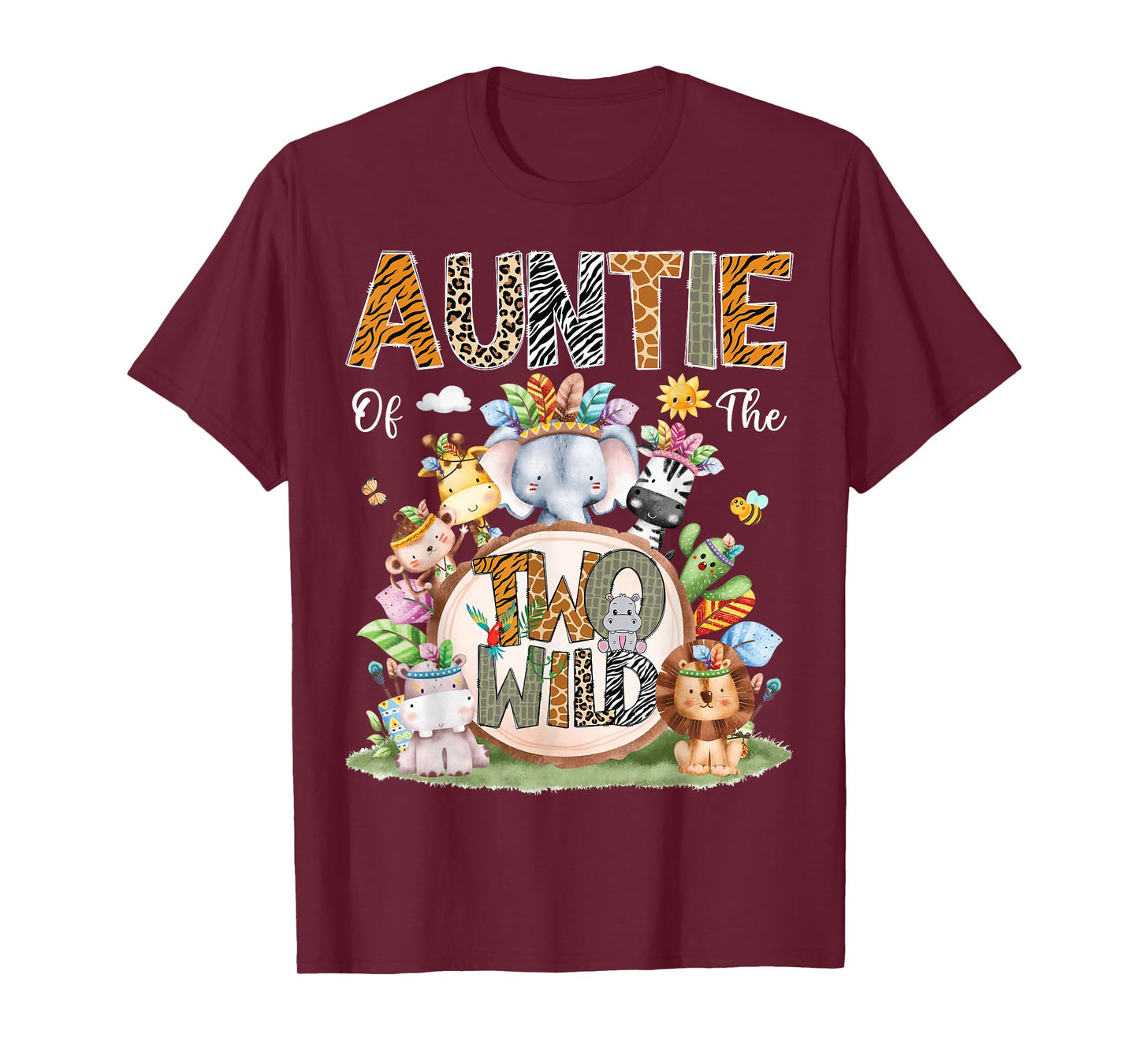 Auntie Of The Two Wild 2Nd Birthday Animal Safari Tribal T-Shirt