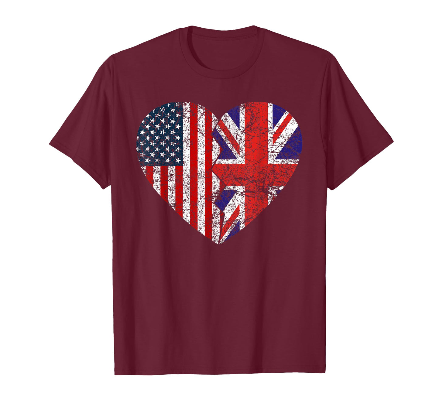 British American Flags Heart | United States UK Roots T-Shirt for Women Kids Men