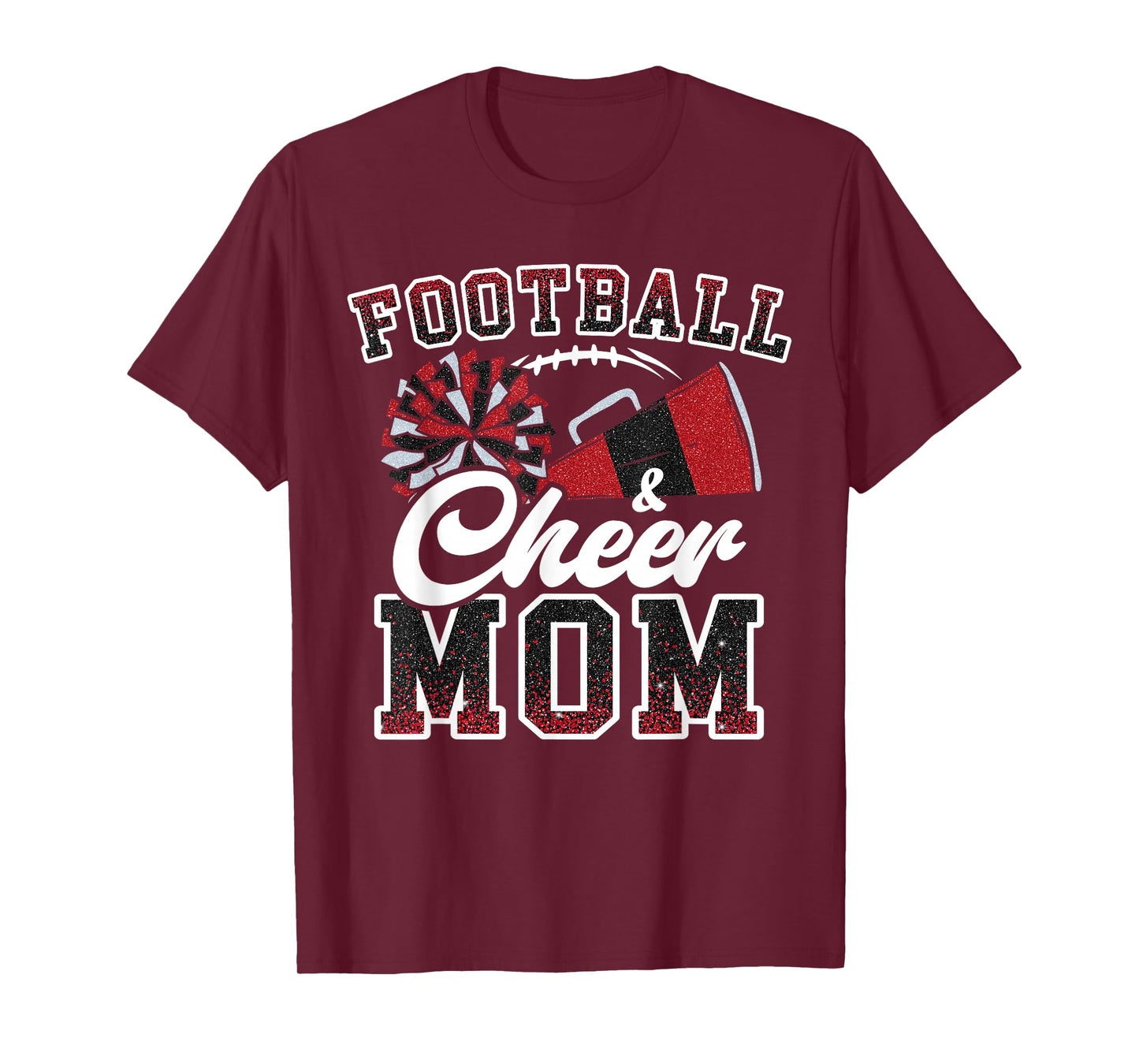 Loud Proud Football And Cheer Mom Cheerleader Mom Mama Red T-Shirt