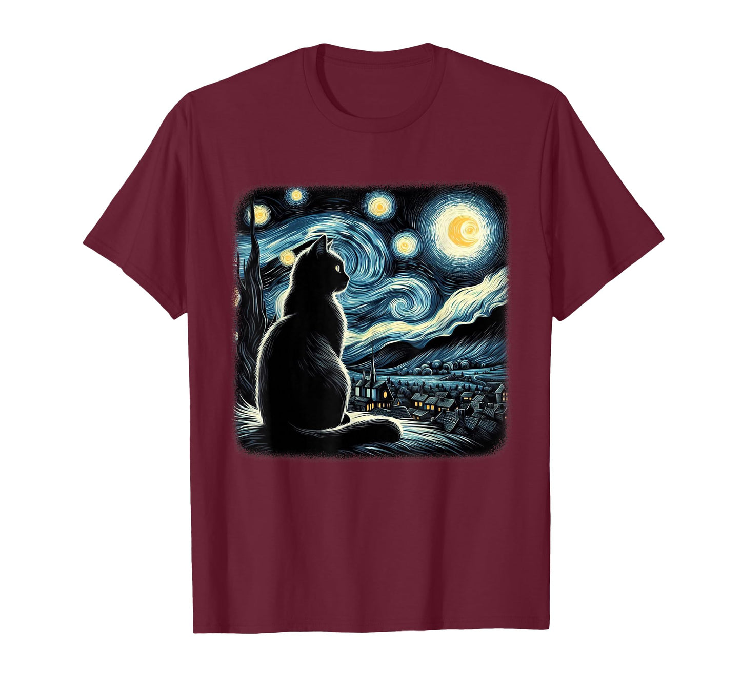 Van Gogh Starry Night Cat Art For Cat Lovers Cat Mom Cat Dad T-Shirt