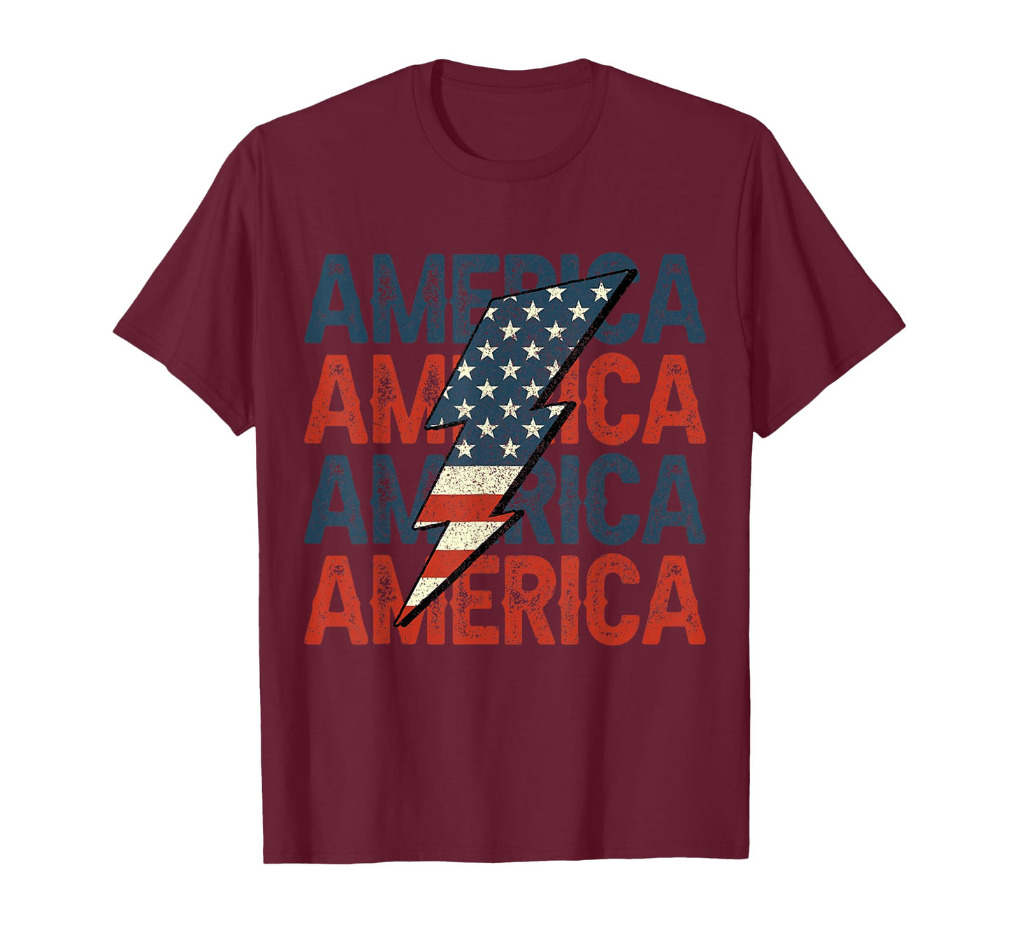 Retro Groovy Lightning Bolt America Happy 4th Of July USA T-Shirt