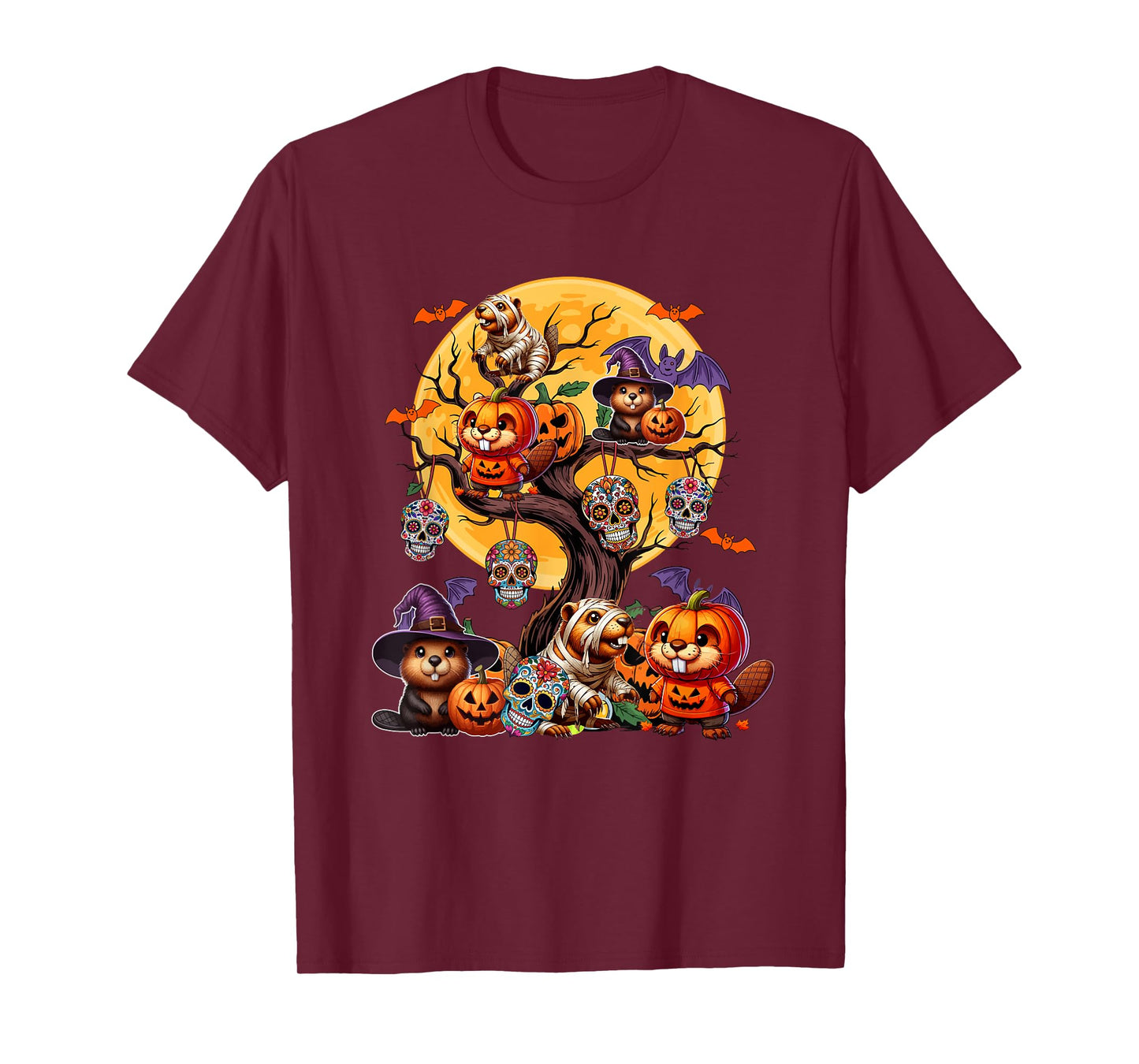 Group Beavers As Witch Mummy Halloween Pumpkins On Tree T-Shirt