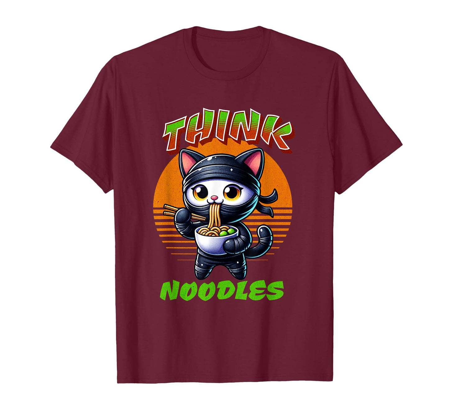 Think Noodles mmm noodles Kawaii Ninja Cat Funny Cat Men Women Kids T-Shirt