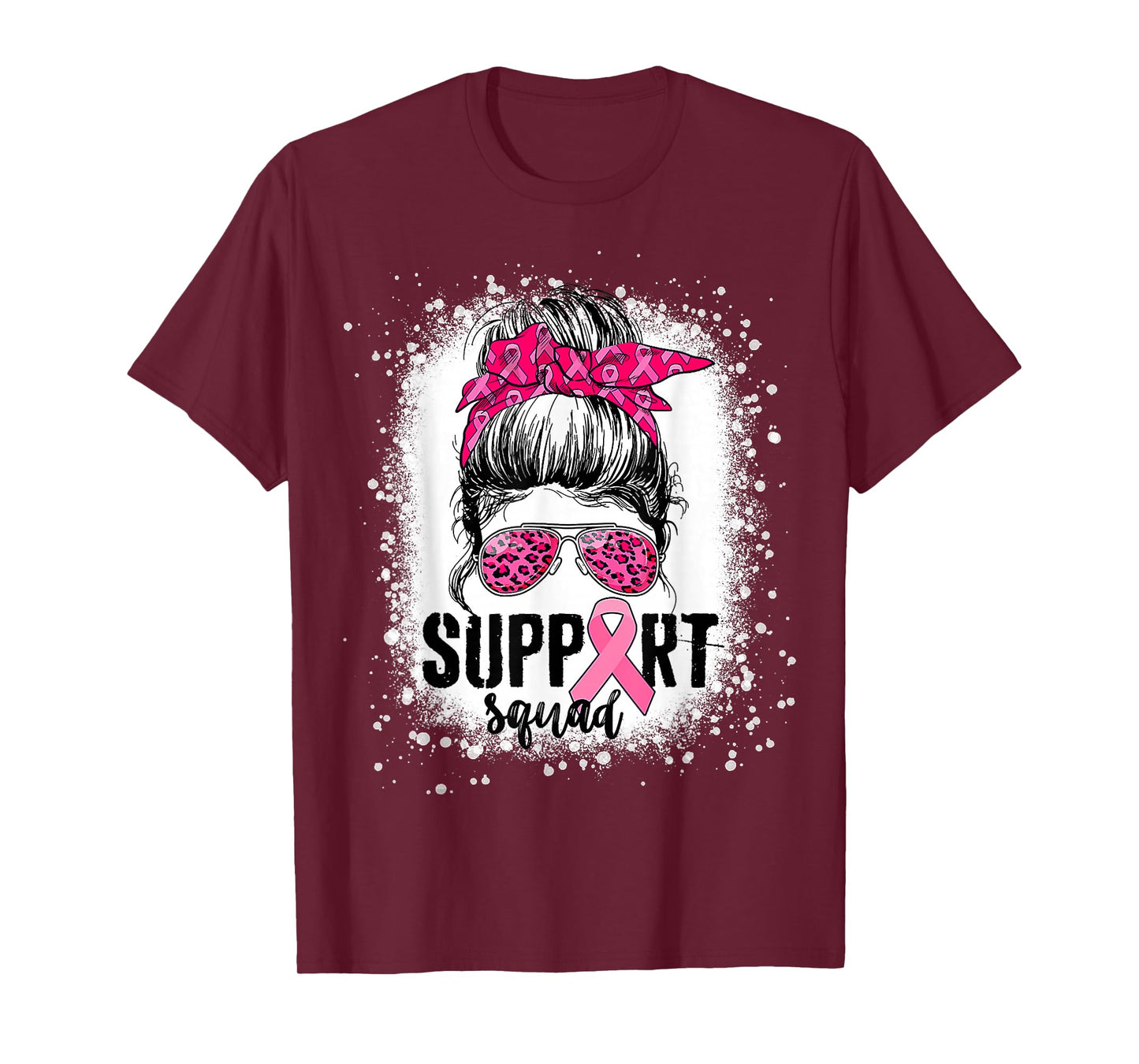 Support Squad Messy Bun Pink Warrior Breast Cancer Awareness T-Shirt