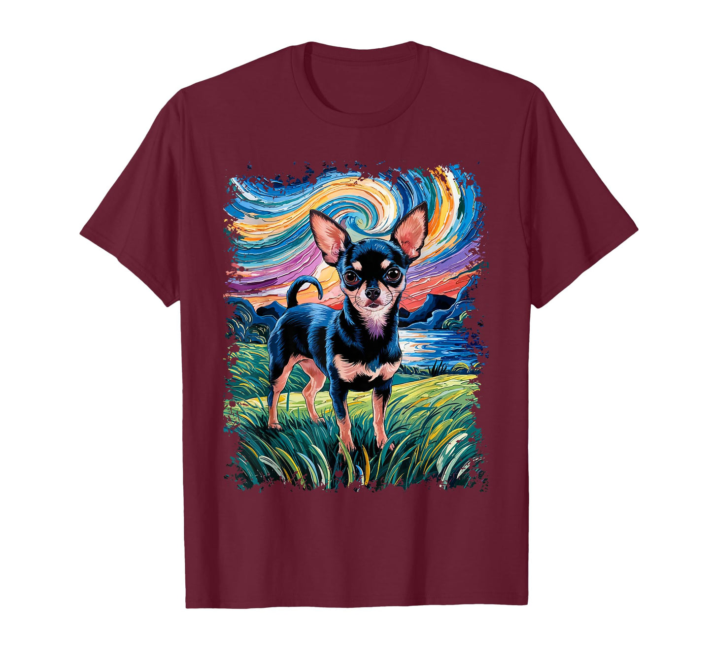 Black and Tan Smooth Chihuahua Starry Night Dog T-Shirt