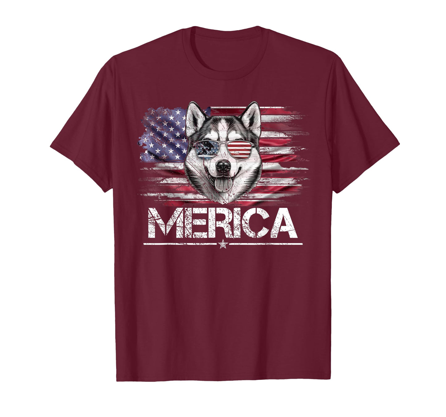 Vintage Husky Dog, Merica Husky Dog USA Flag Funny T-Shirt for Women Kids Men