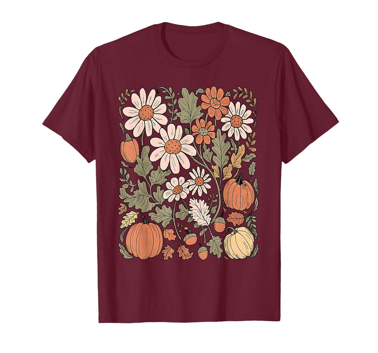 Wildflower Pumpkin Season Autumn Fall Leaves Thanksgiving T-Shirt