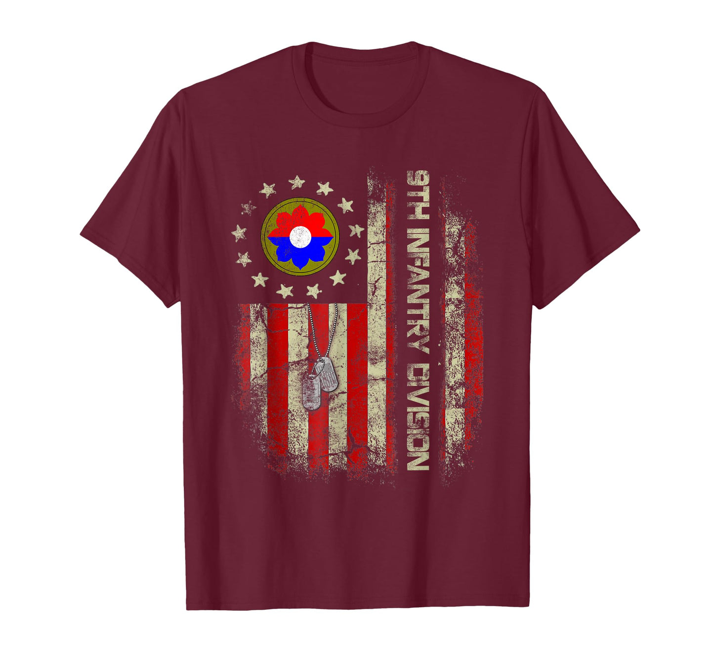 Vintage American Flag 9th Infantry Division Veteran Military T-Shirt