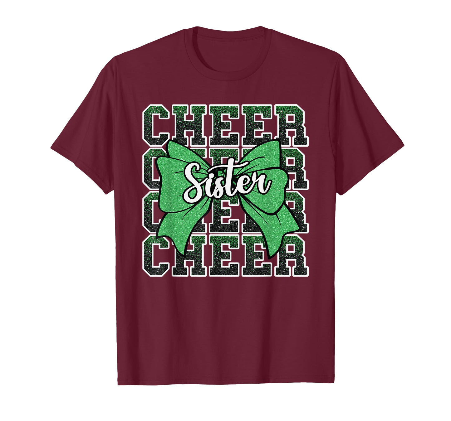 Cheer Sister Bow Sport Cheerleader Cheerleading Green T-Shirt