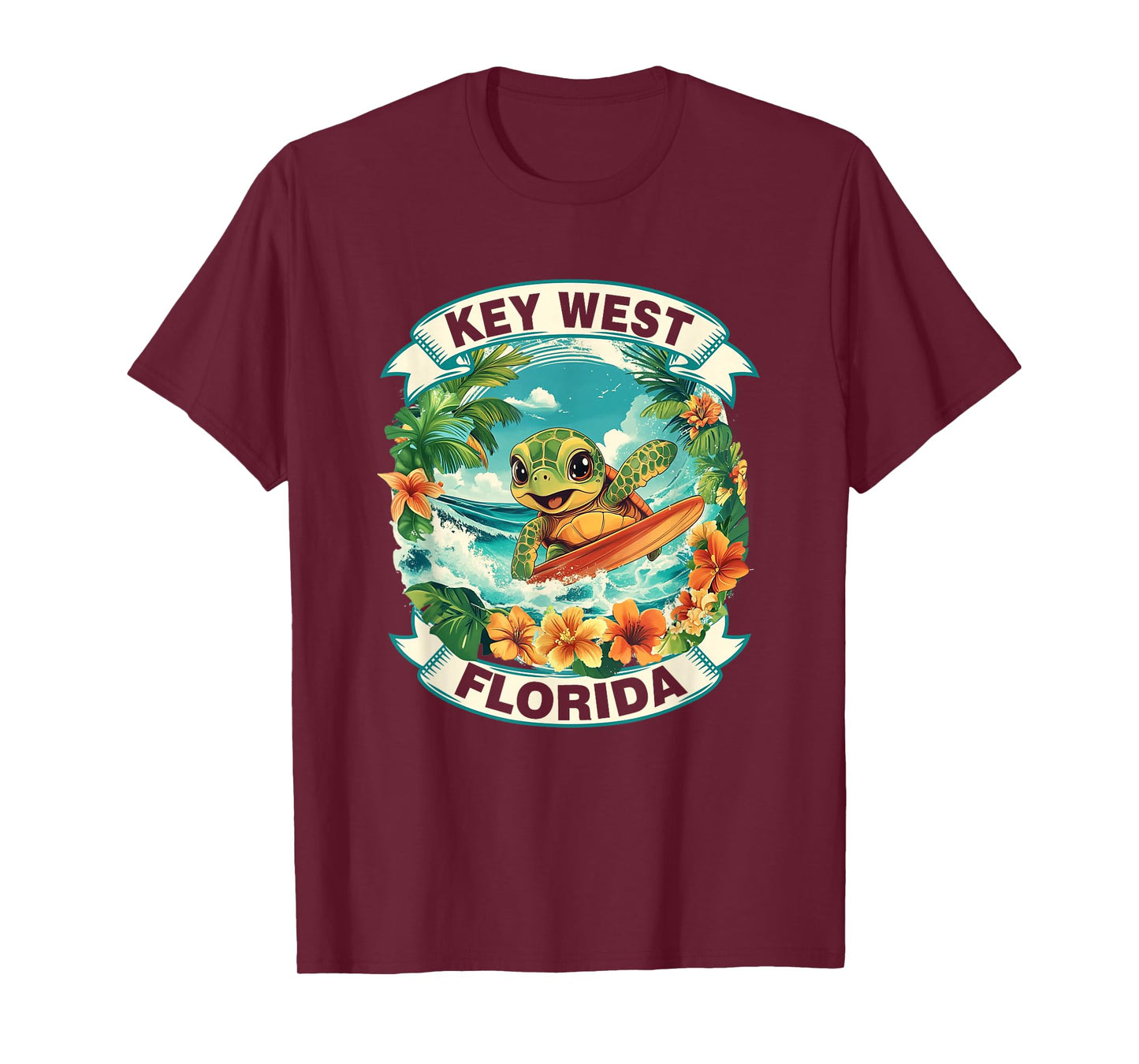 Key West Florida Cute Sea Turtle Surfing Summer Vacation T-Shirt