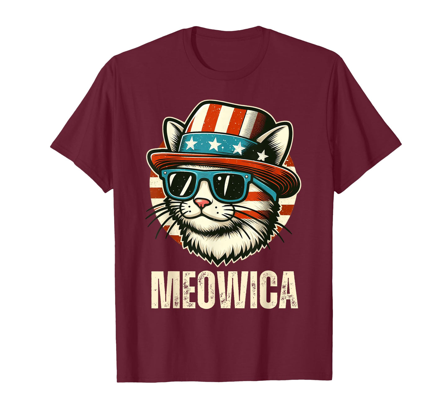 Funny Meowica 4th of July Cat American Flag America USA T-Shirt