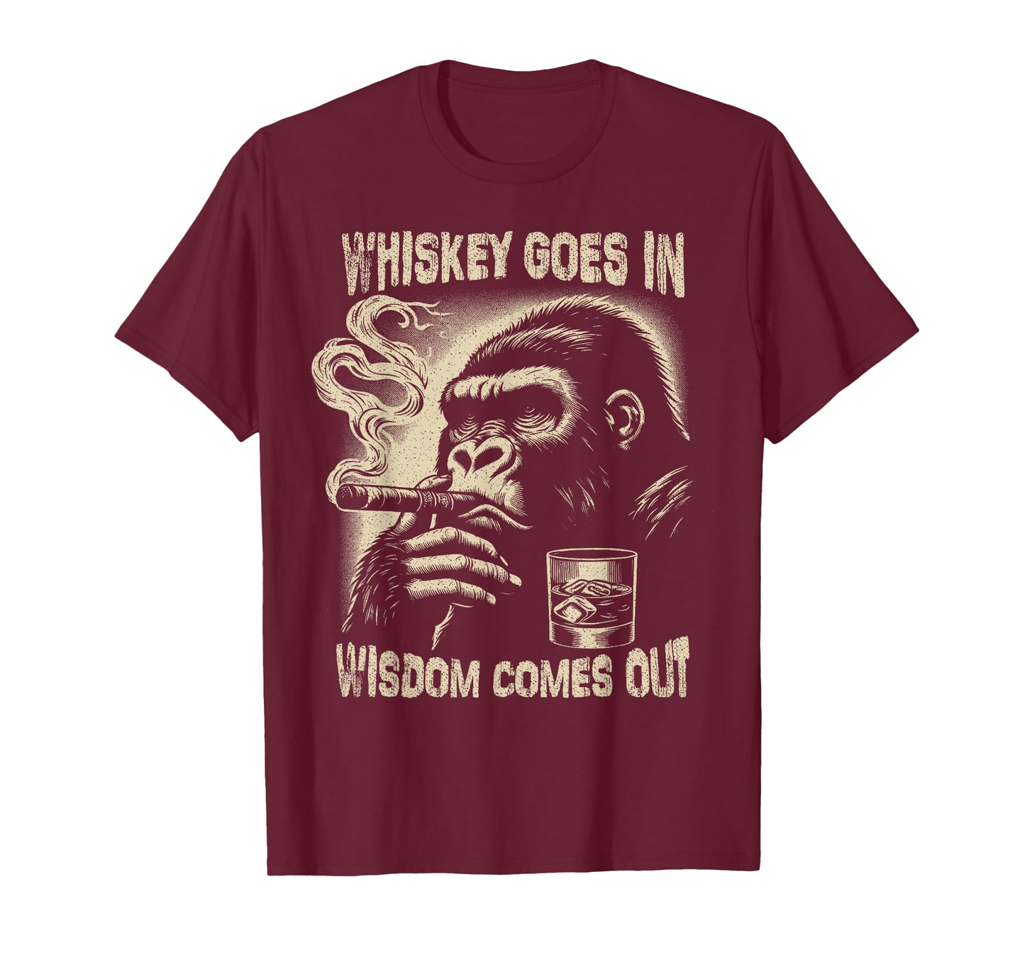 Whiskey Goes in Wisdom Comes Out Monkey Whiskey T-Shirt