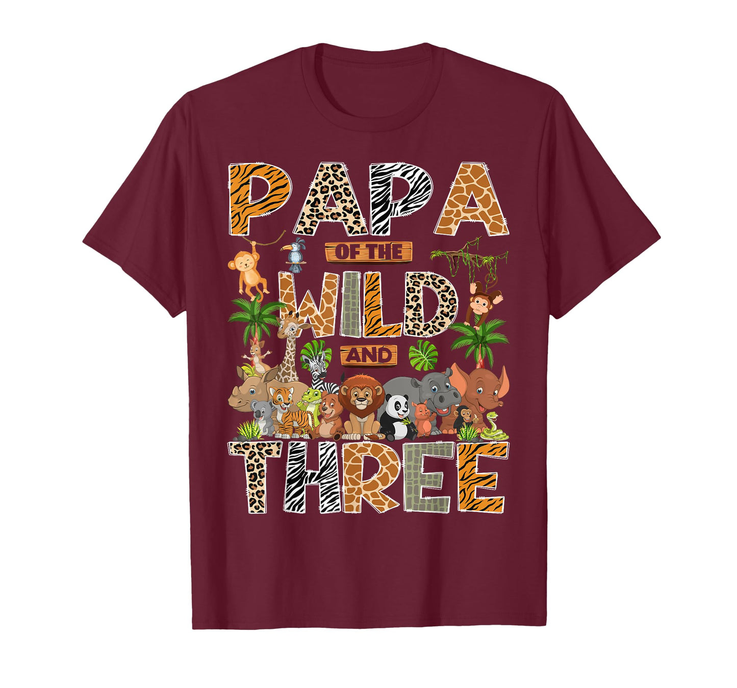 Papa Of The Wild & Three 3Rd Birthday Boy Safari Jungle T-Shirt