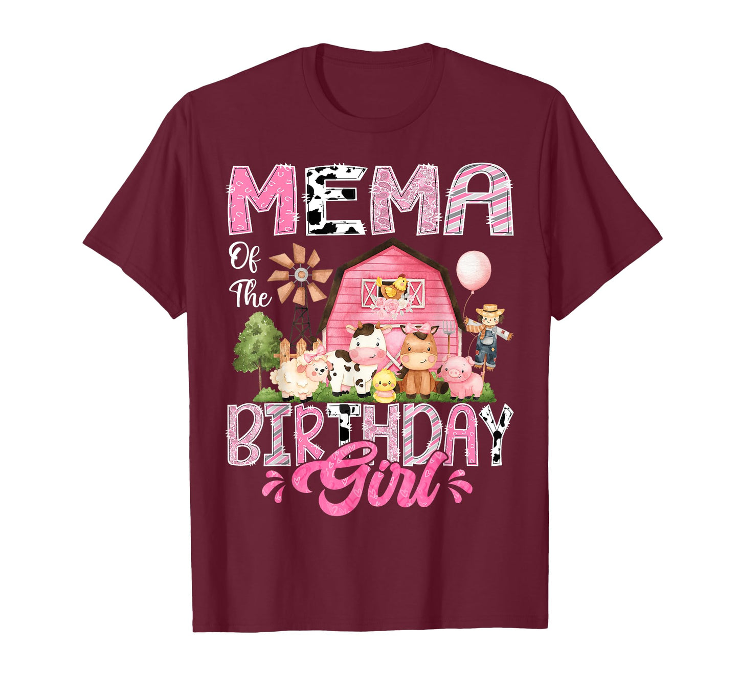 Mema Of The Birthday Girl Pink Farm Cow First Birthday T-Shirt