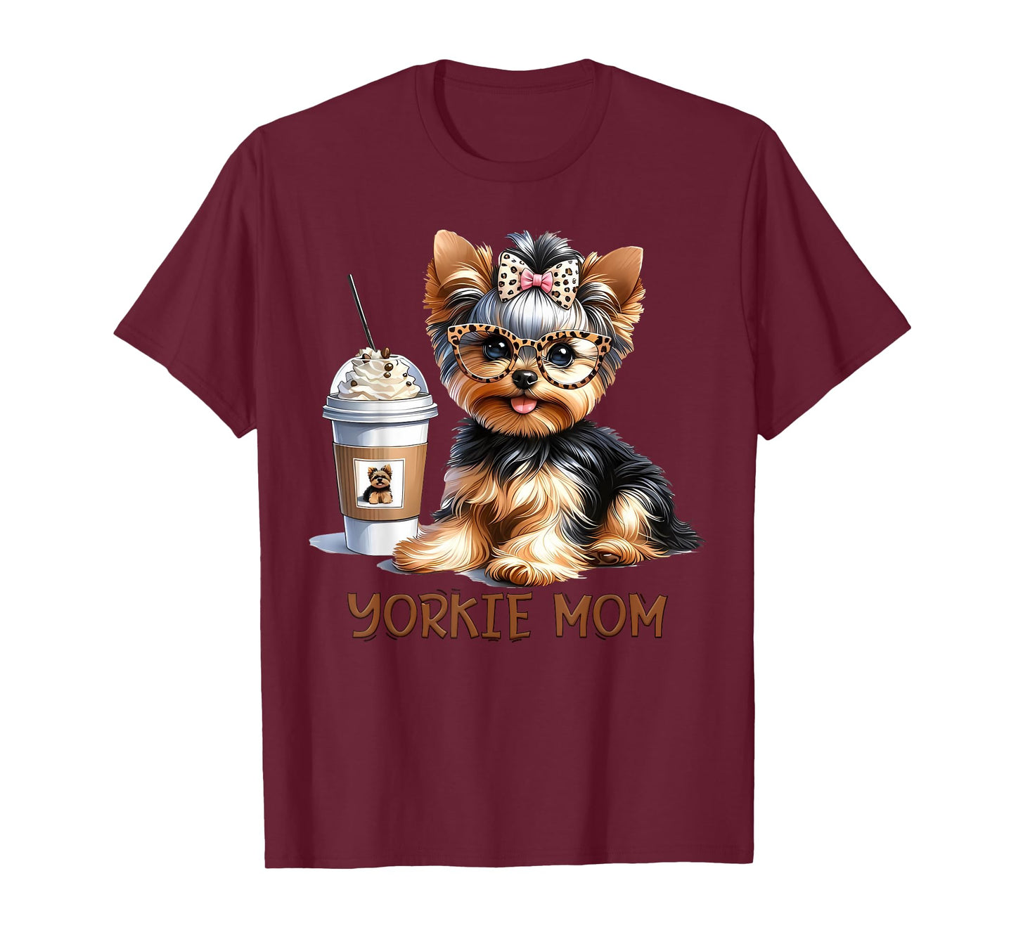 Cute Yorkie Mom Coffee Latte Iced Cream Yorkie Dog Mama T-Shirt for Men Women