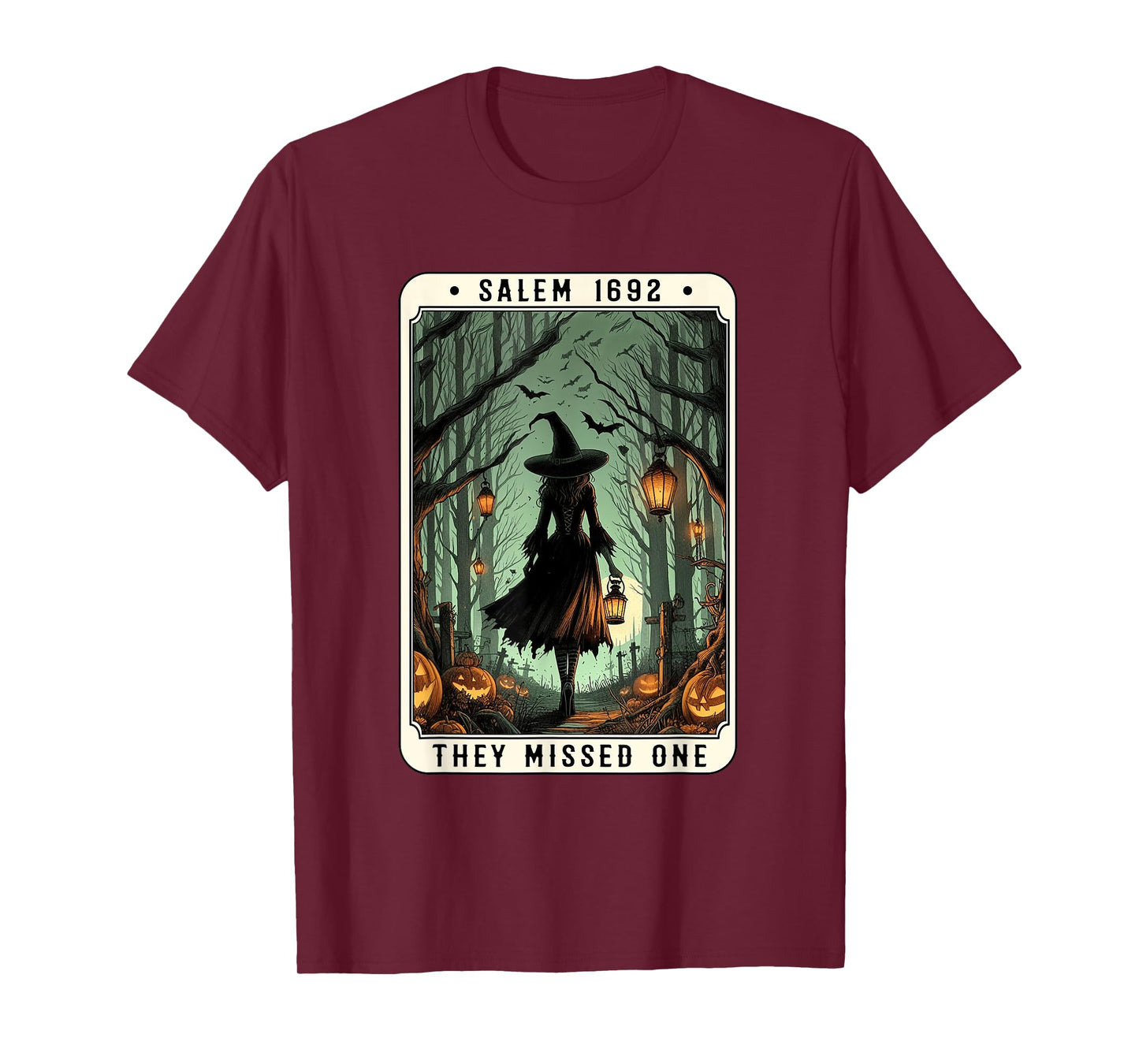 Salem 1692 Halloween Witch They Missed One Tarot Card Women T-Shirt