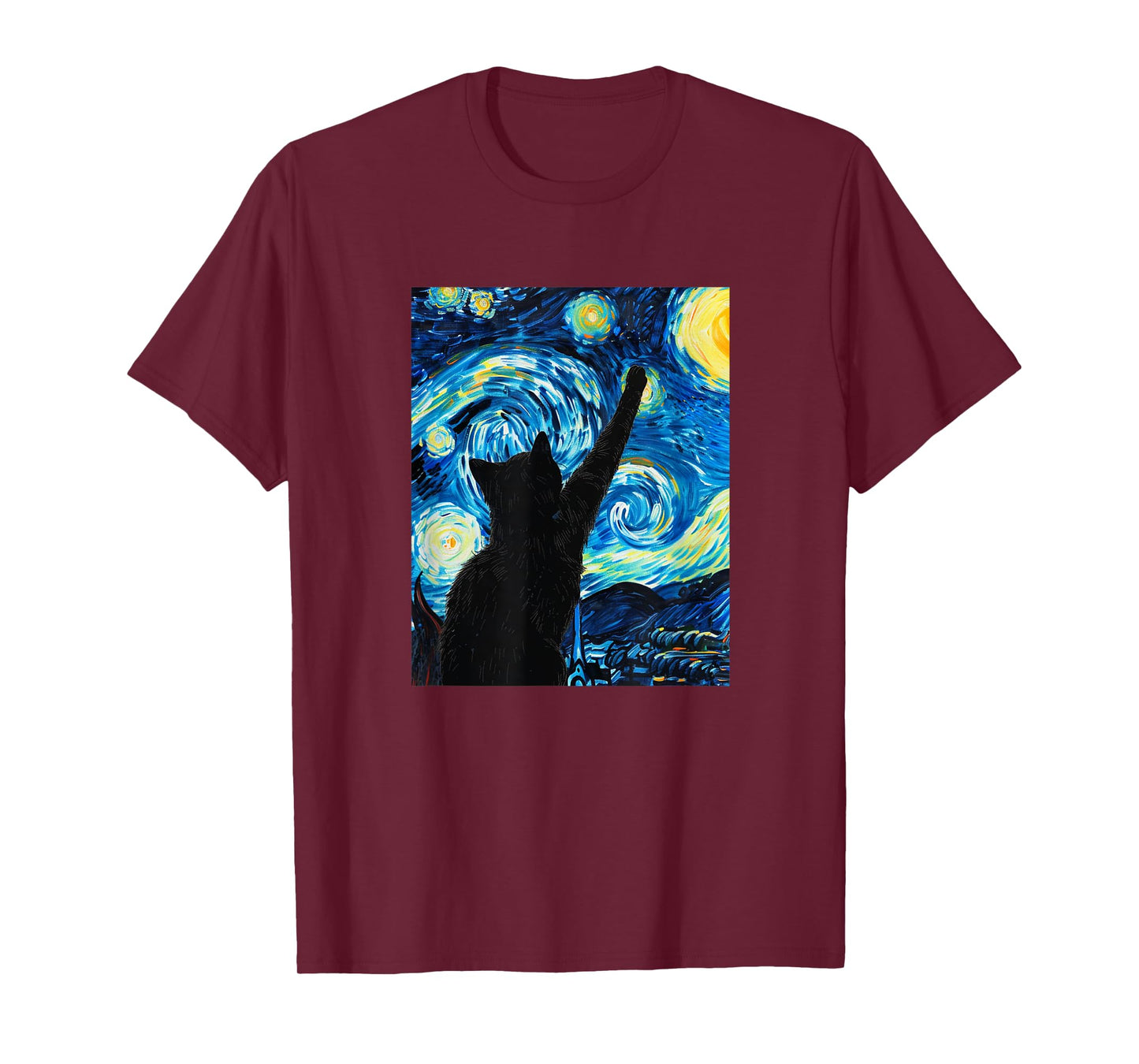 Van Gogh Starry Night Cat Lover Kitten T-Shirt for Men Women