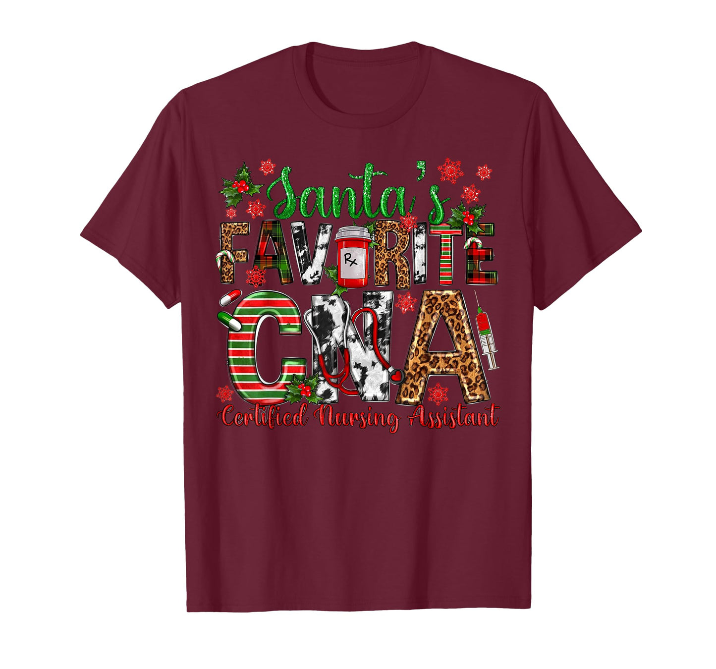 Santa's Favorite CNA Certified Nursing Assistant Christmas T-Shirt