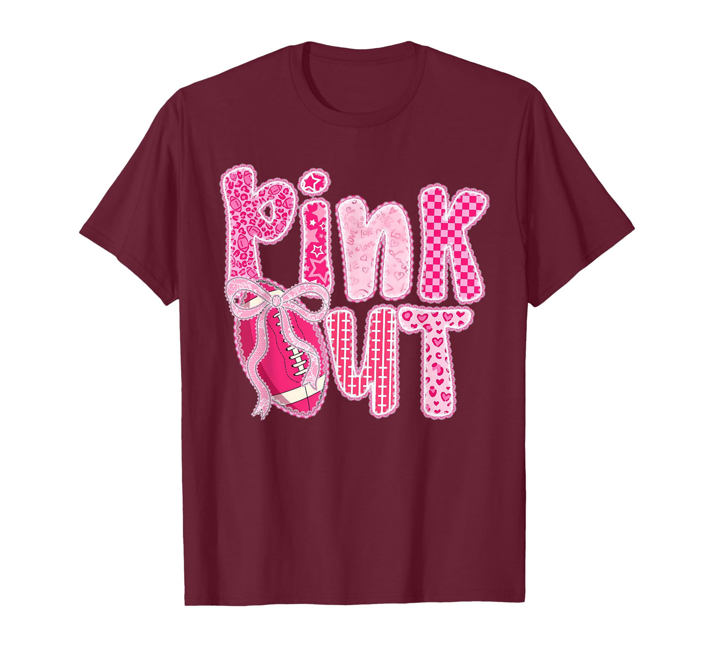 Pink Out Ribbon American Football Breast Cancer Awareness T-Shirt