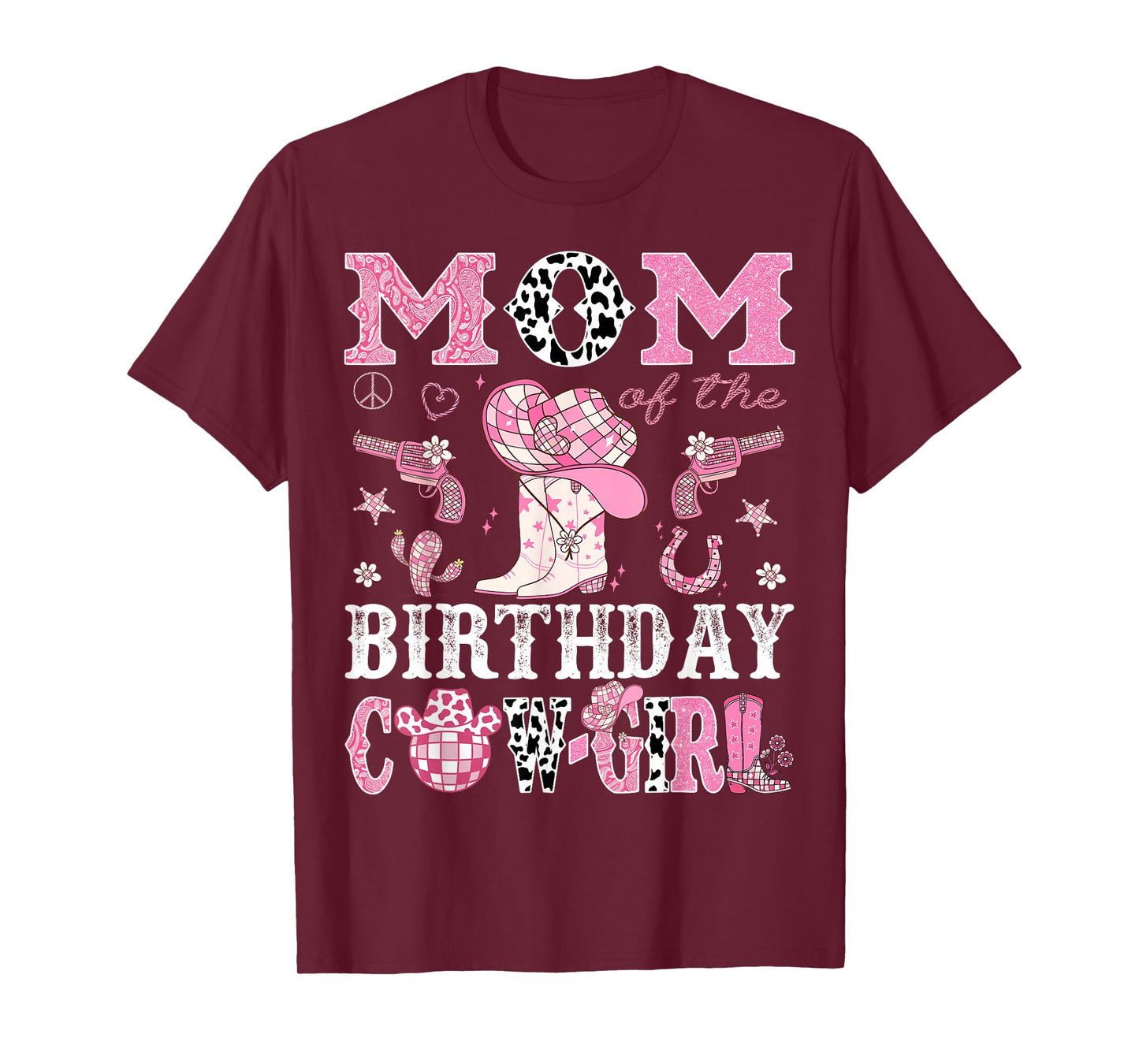 Mom Of The Birthday Cow-Girl Pink Disco Rodeo Western T-Shirt