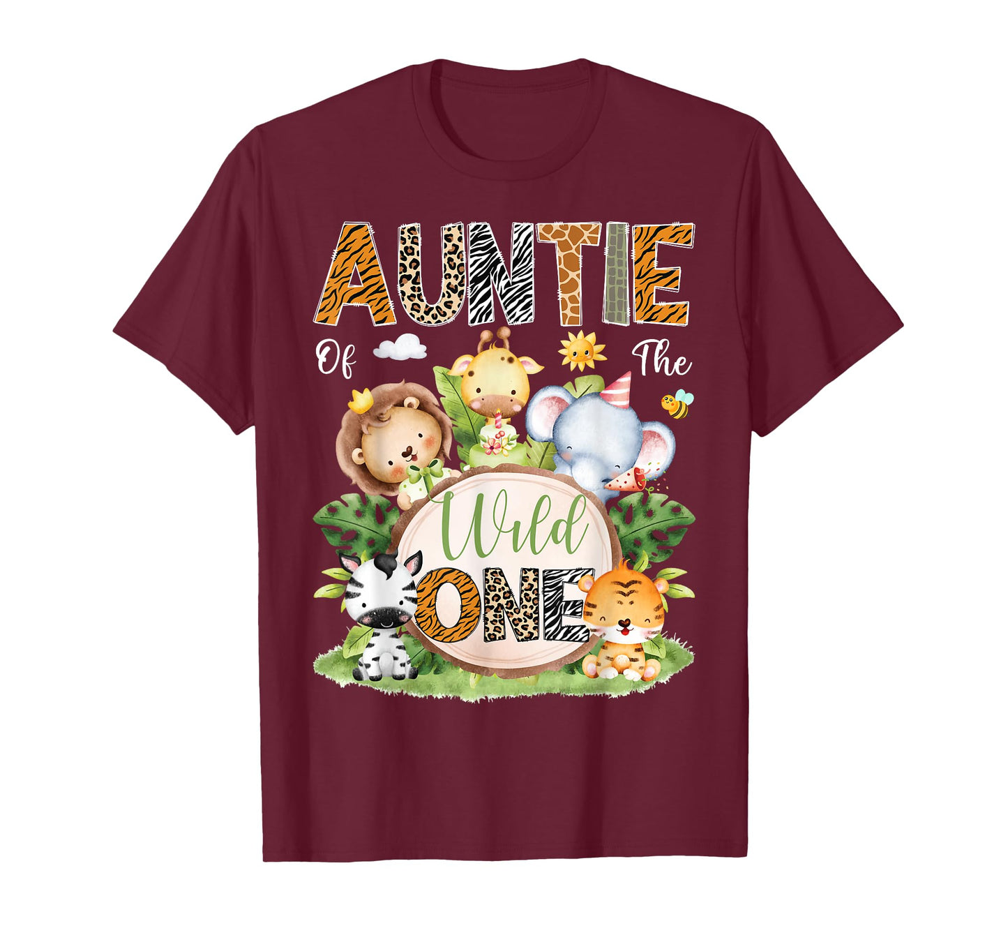 Auntie Of The Wild One 1St Birthday Kids Safari Jungle T-Shirt