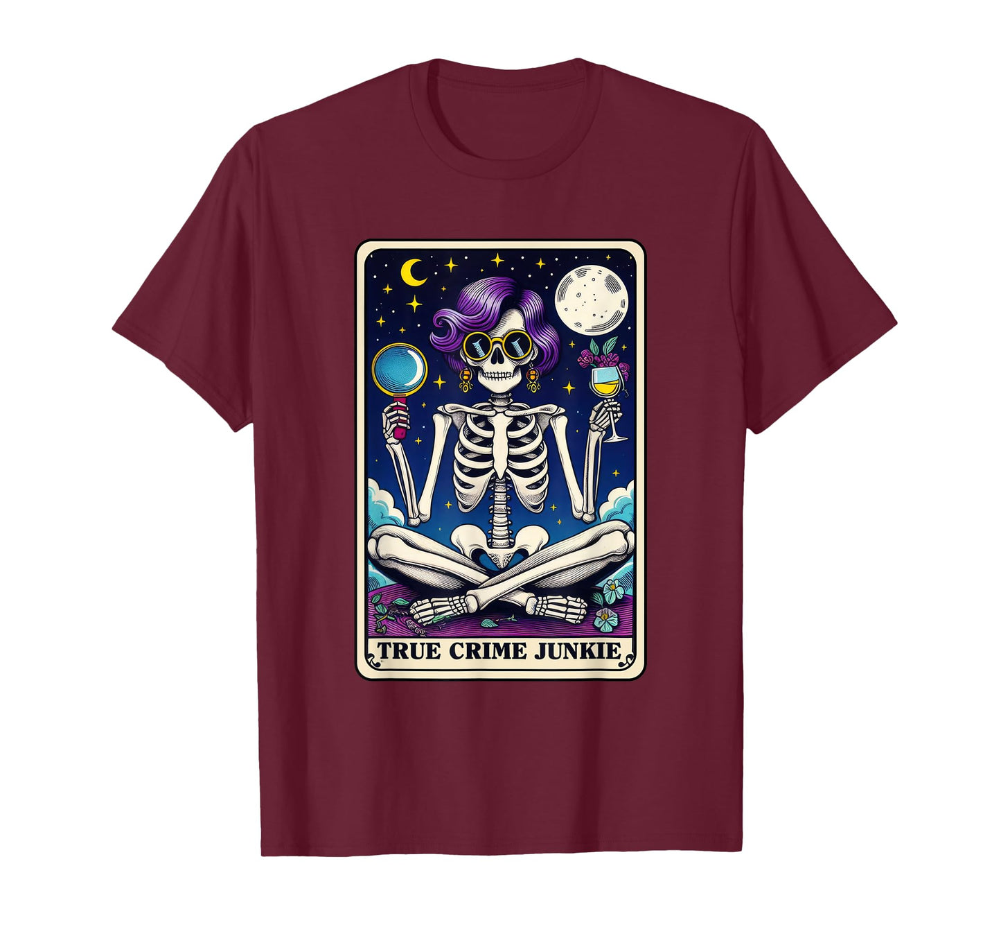 True Crime Junkie Funny Skeleton Tarot Card T-Shirt