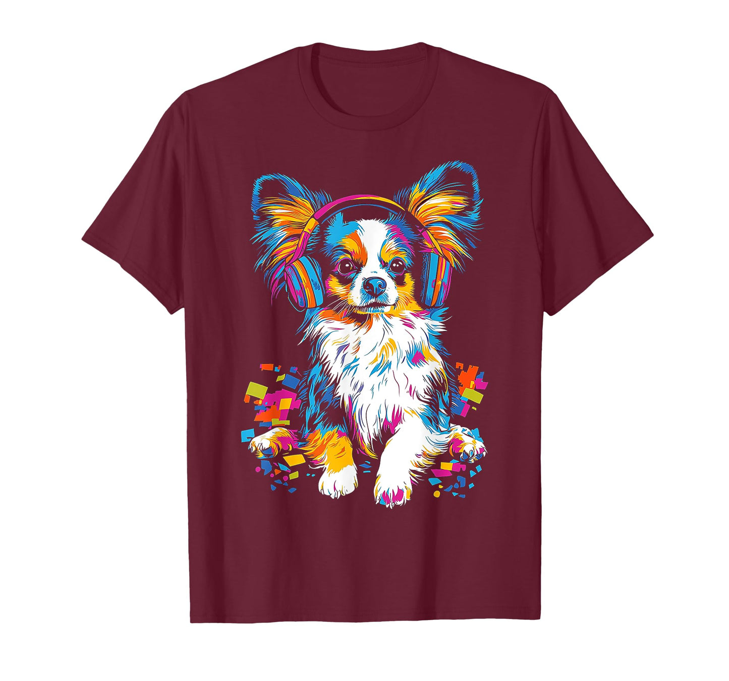 Papillon Dog Motif Pet Artwork Music Headphone Papillon T-Shirt