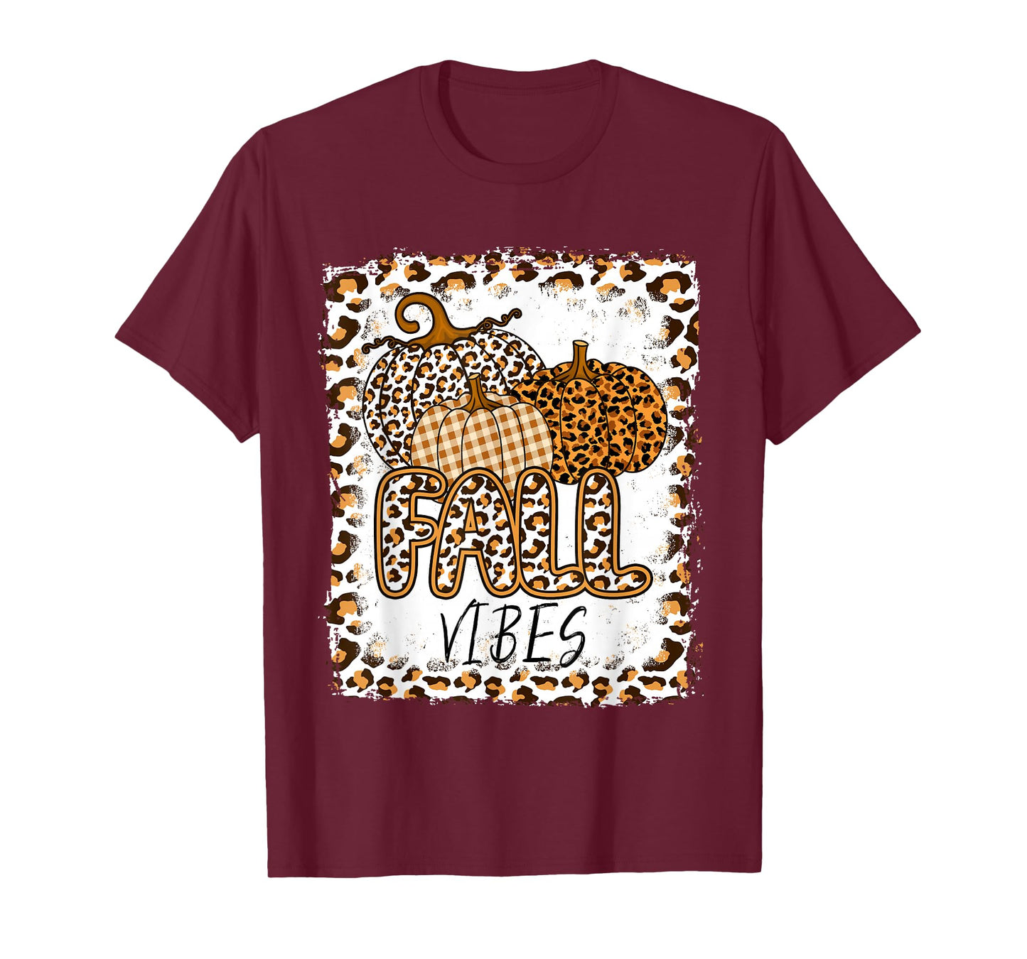 Pumpkin Leopard Print Fall Vibes Thanksgiving Autumn Women T-Shirt