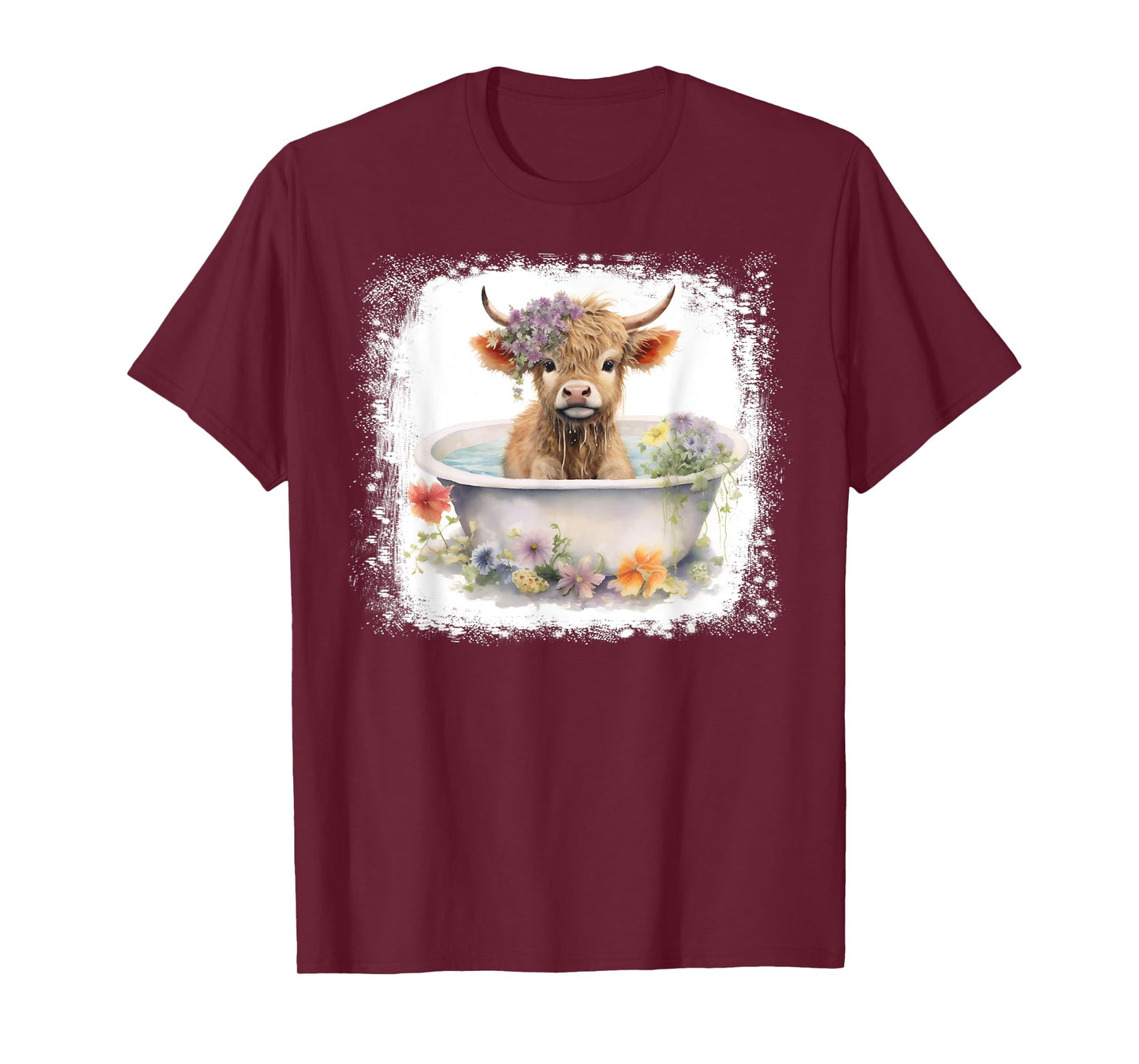Baby Highland Cow In Bathtub Floral Flowers Women Girls T-Shirt
