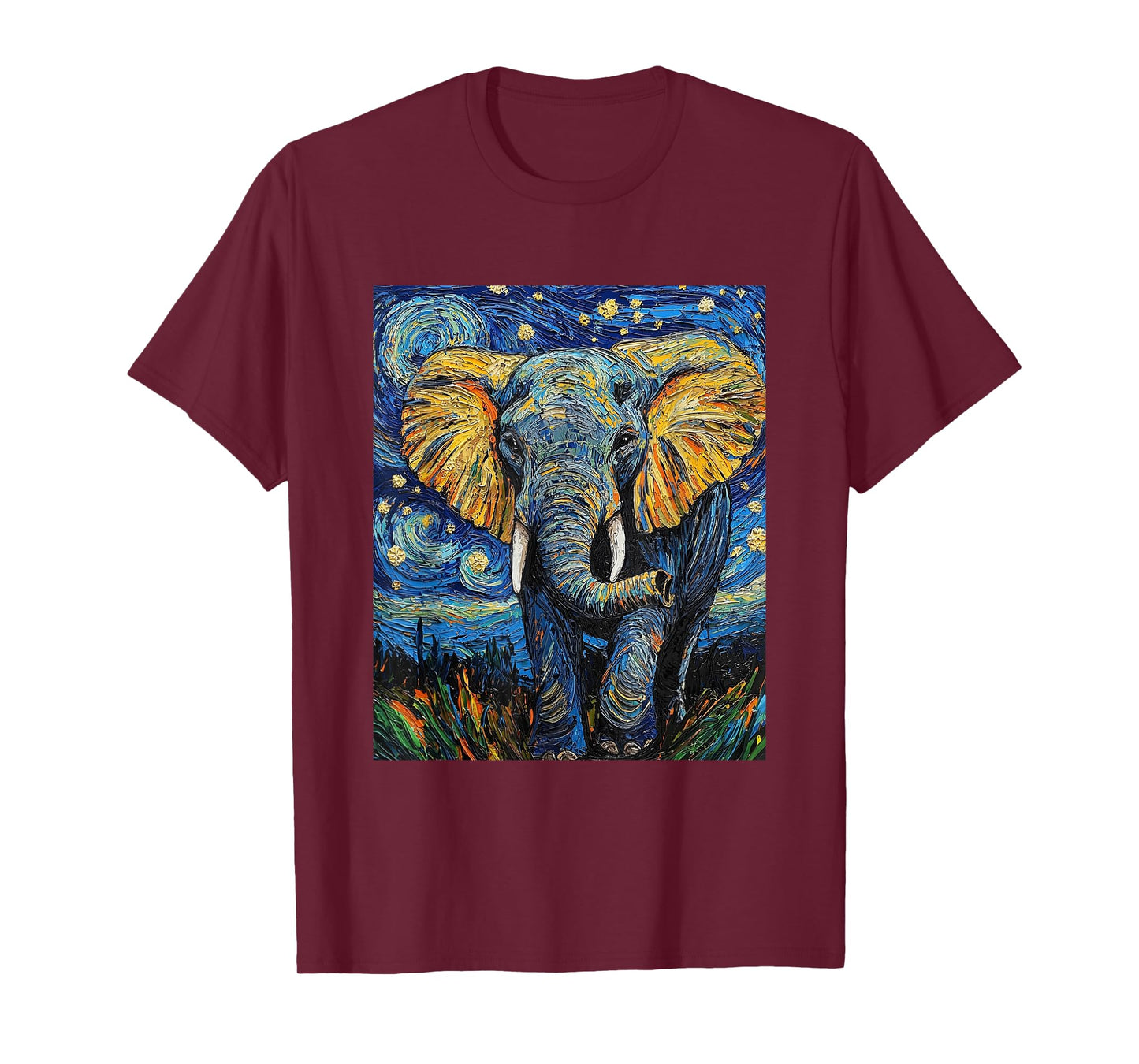 Cute Elephant Africa - Van Gogh Style - Starry Night T-Shirt